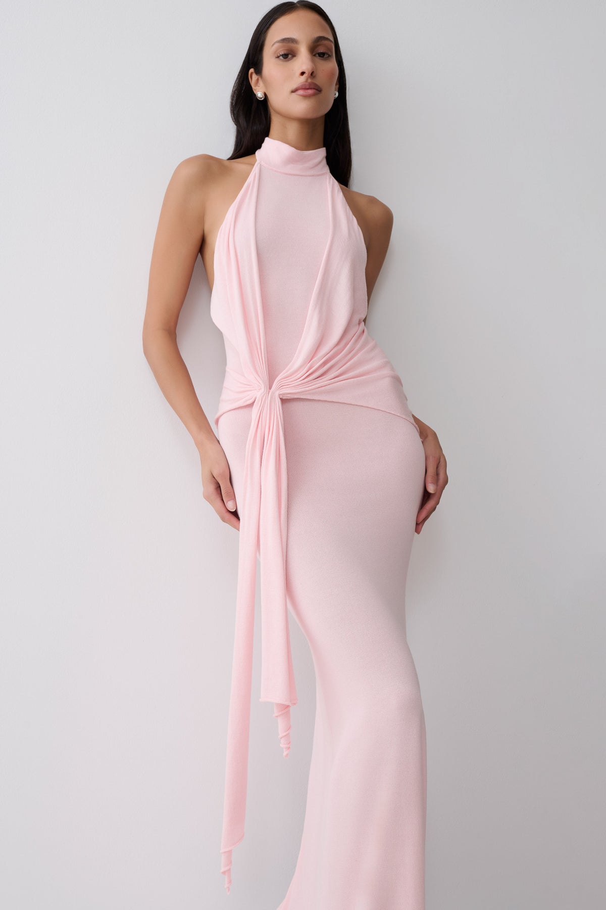 Halter Knit Maxi Dress - Baby Pink