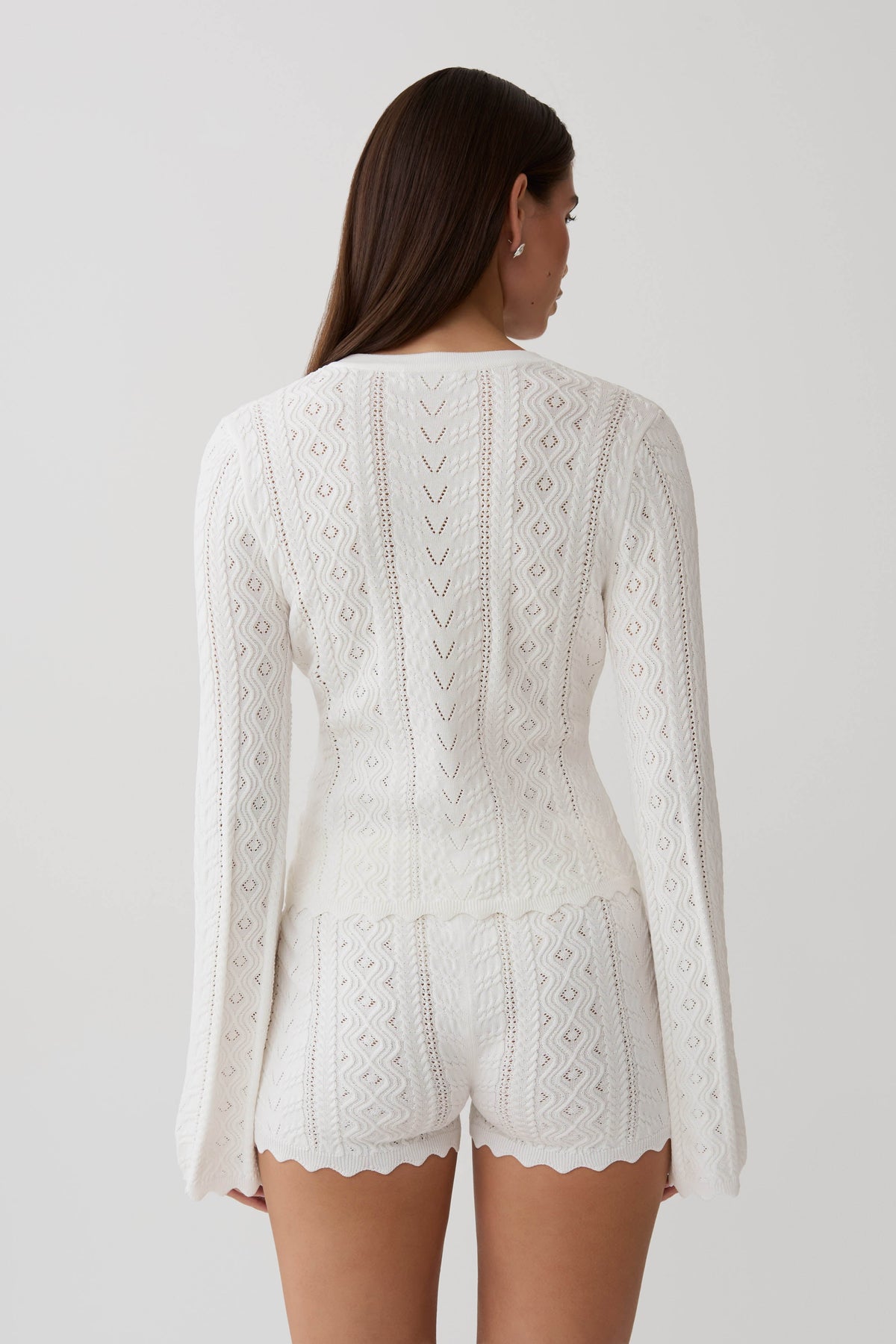 Pointelle Knit Long Sleeve Top - White
