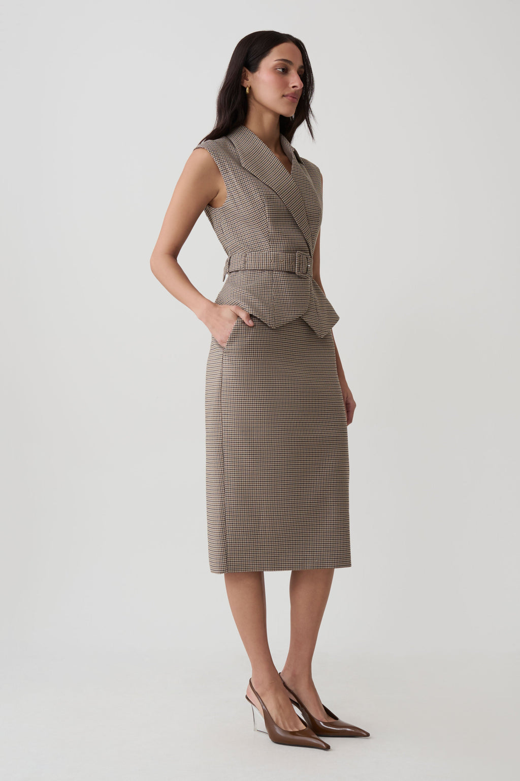 Suiting Midi Skirt - Tan Check
