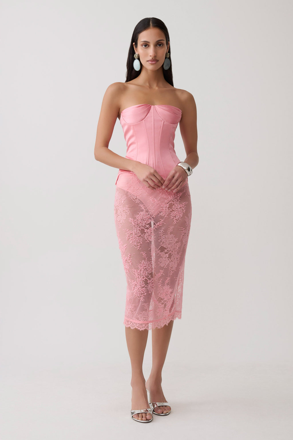 Lace Midi Skirt - Pink