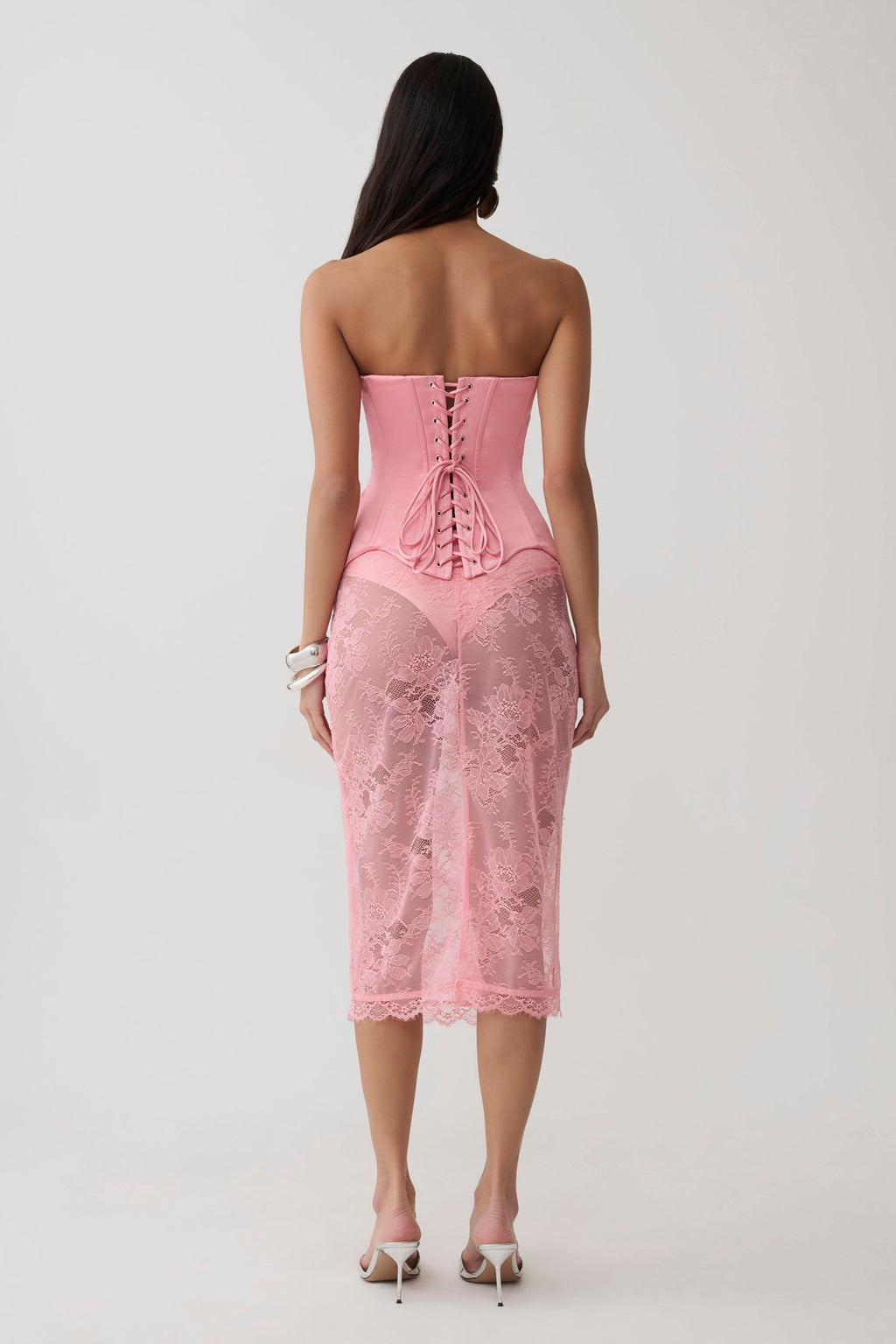 Lace Midi Skirt - Pink