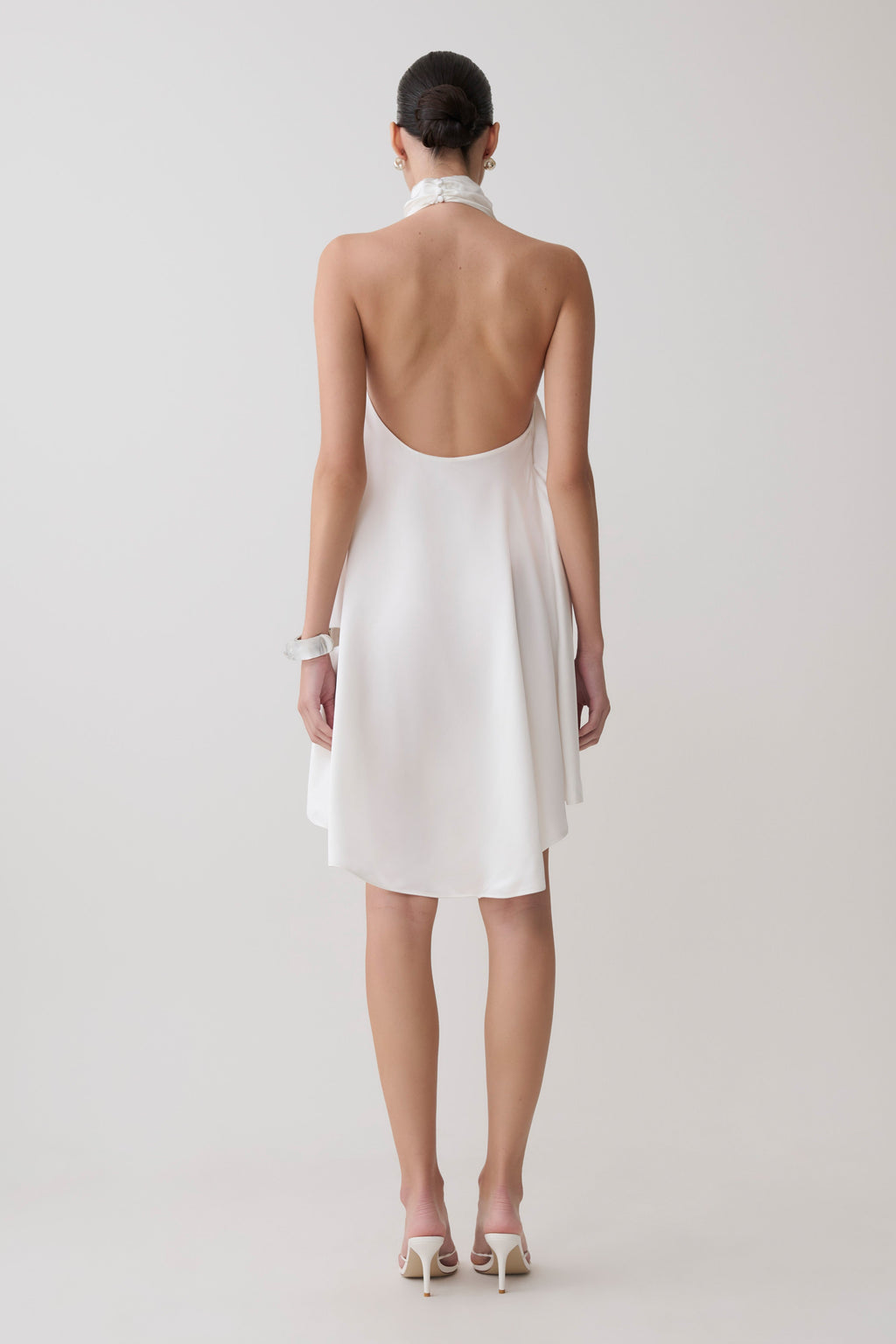 Asymmetrical Satin Halter Mini Dress - Ivory