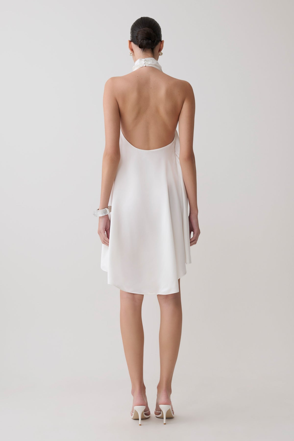 Asymmetrical Satin Halter Mini Dress - Ivory