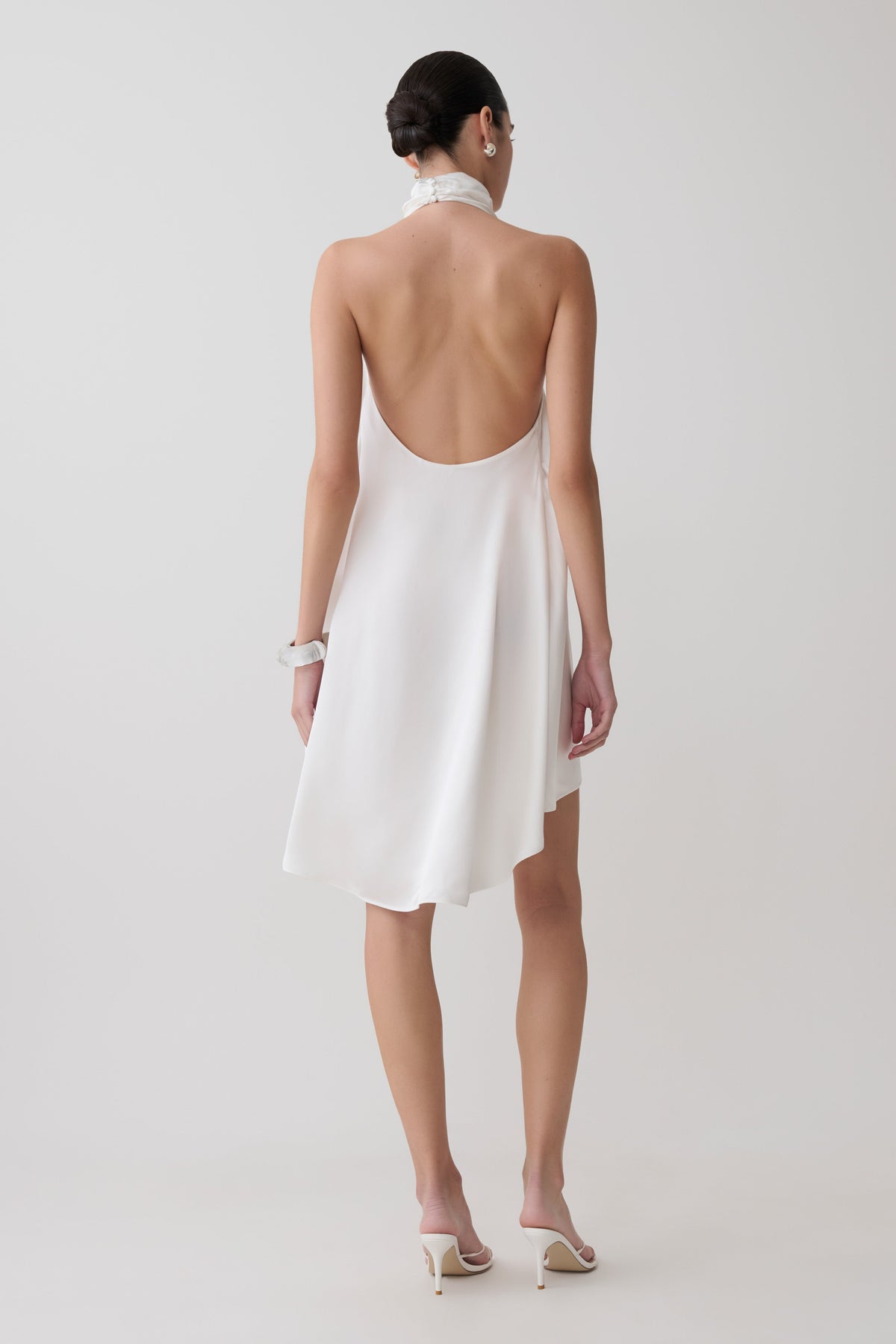 Asymmetrical Satin Halter Mini Dress - Ivory
