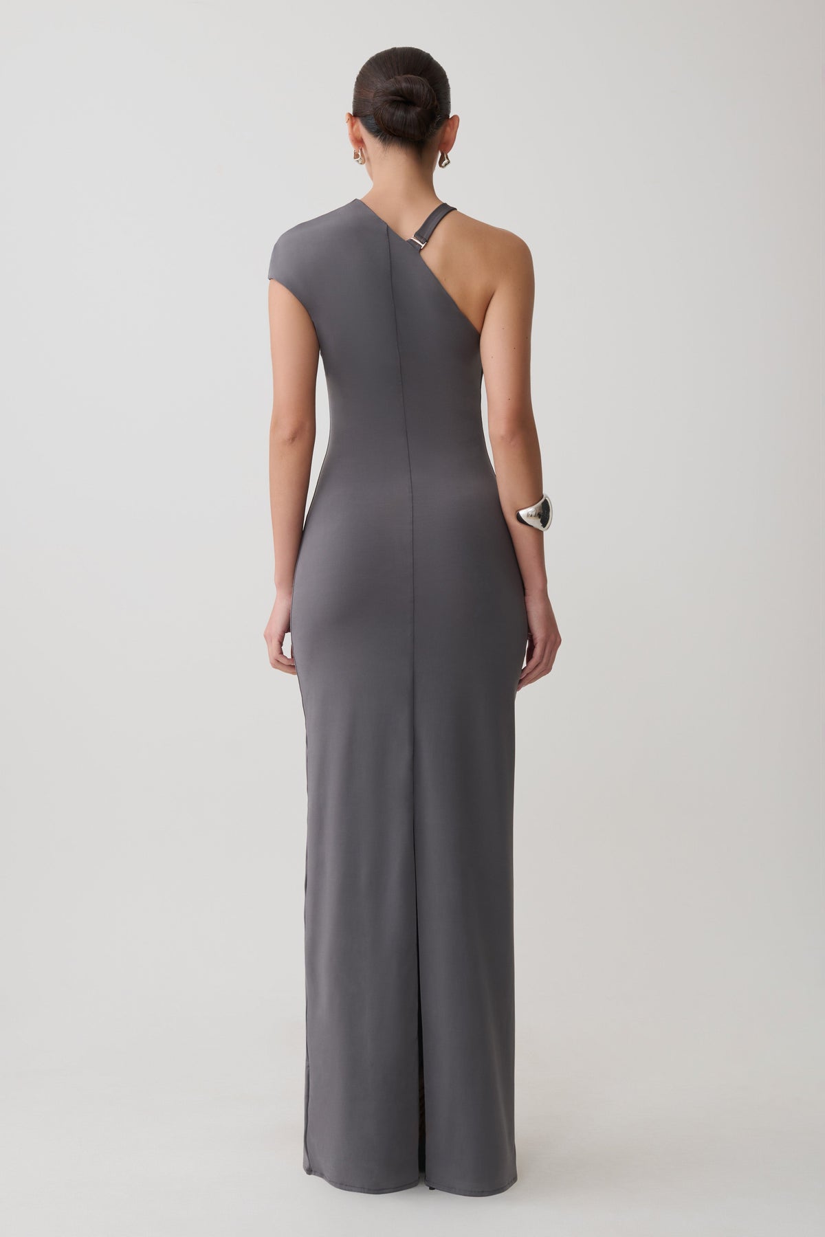 Slinky Maxi Dress With Hardware - Grey
