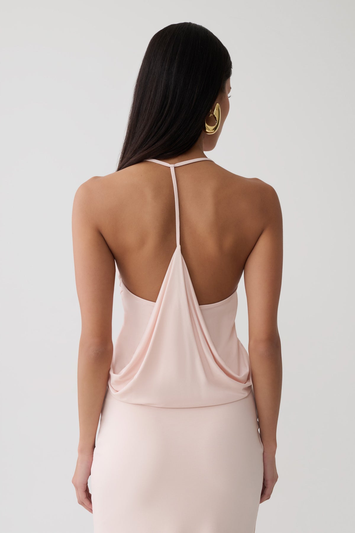 Peached Jersey Draped Back Top - Muted Pink