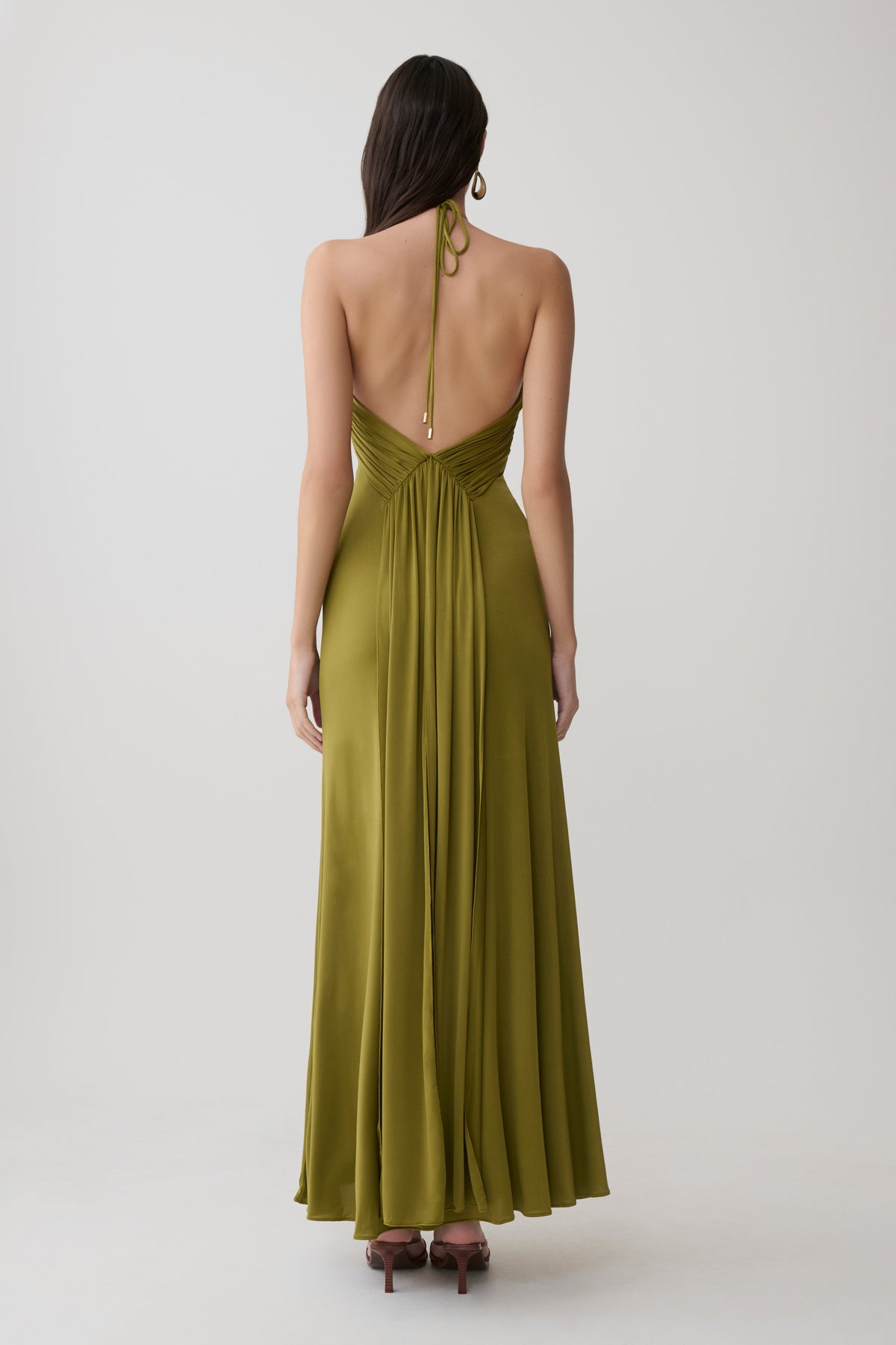 Gathered Slinky Maxi Dress - Olive