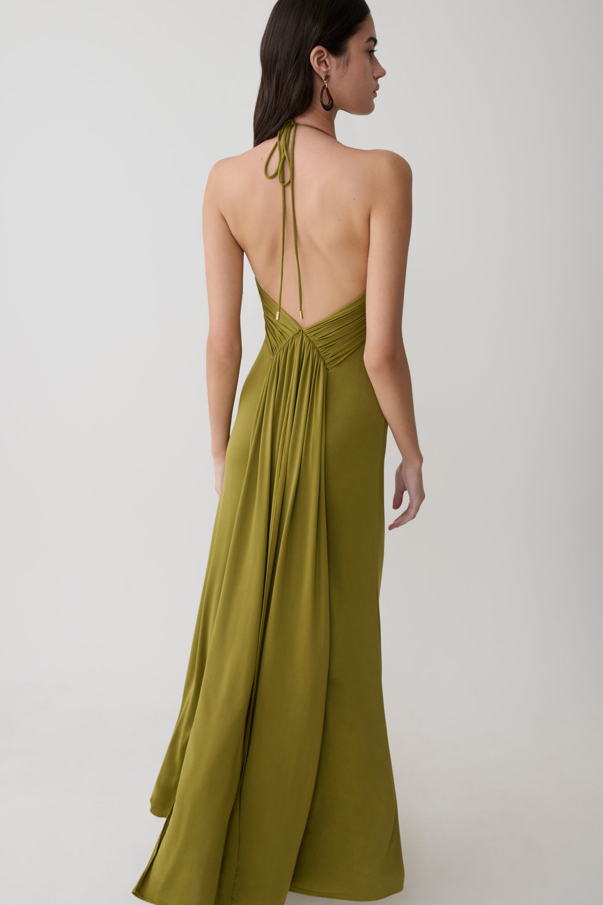 Gathered Slinky Maxi Dress - Olive