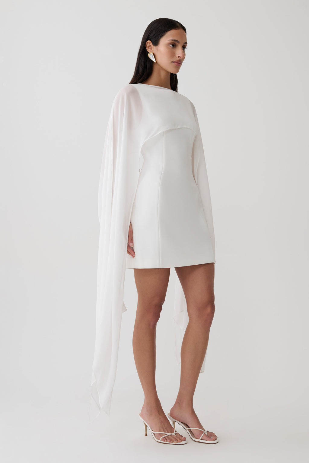 Chiffon Overlay Mini Dress - White