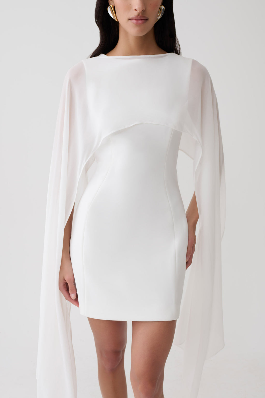 Chiffon Overlay Mini Dress - White