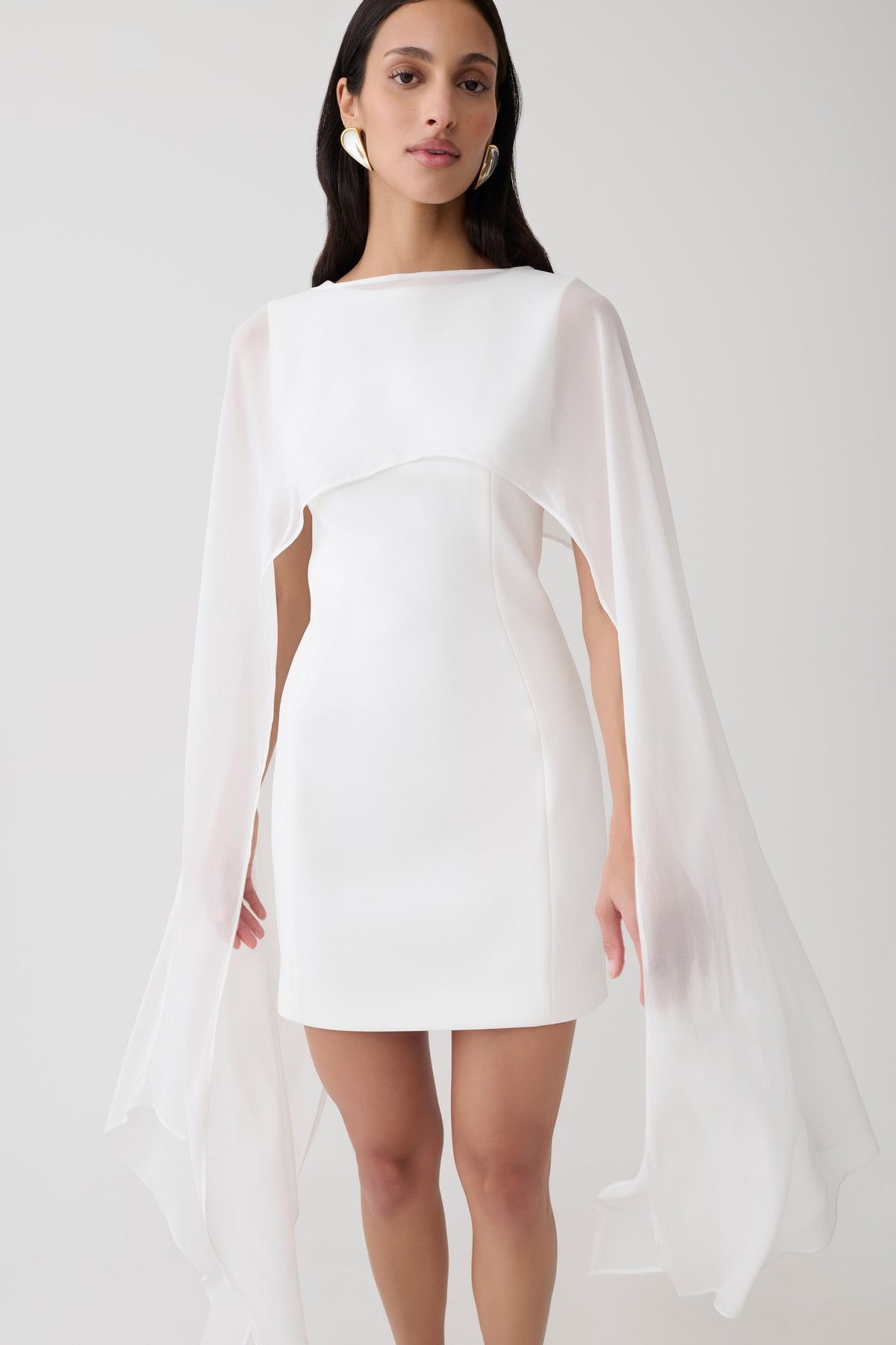 Chiffon Overlay Mini Dress - White