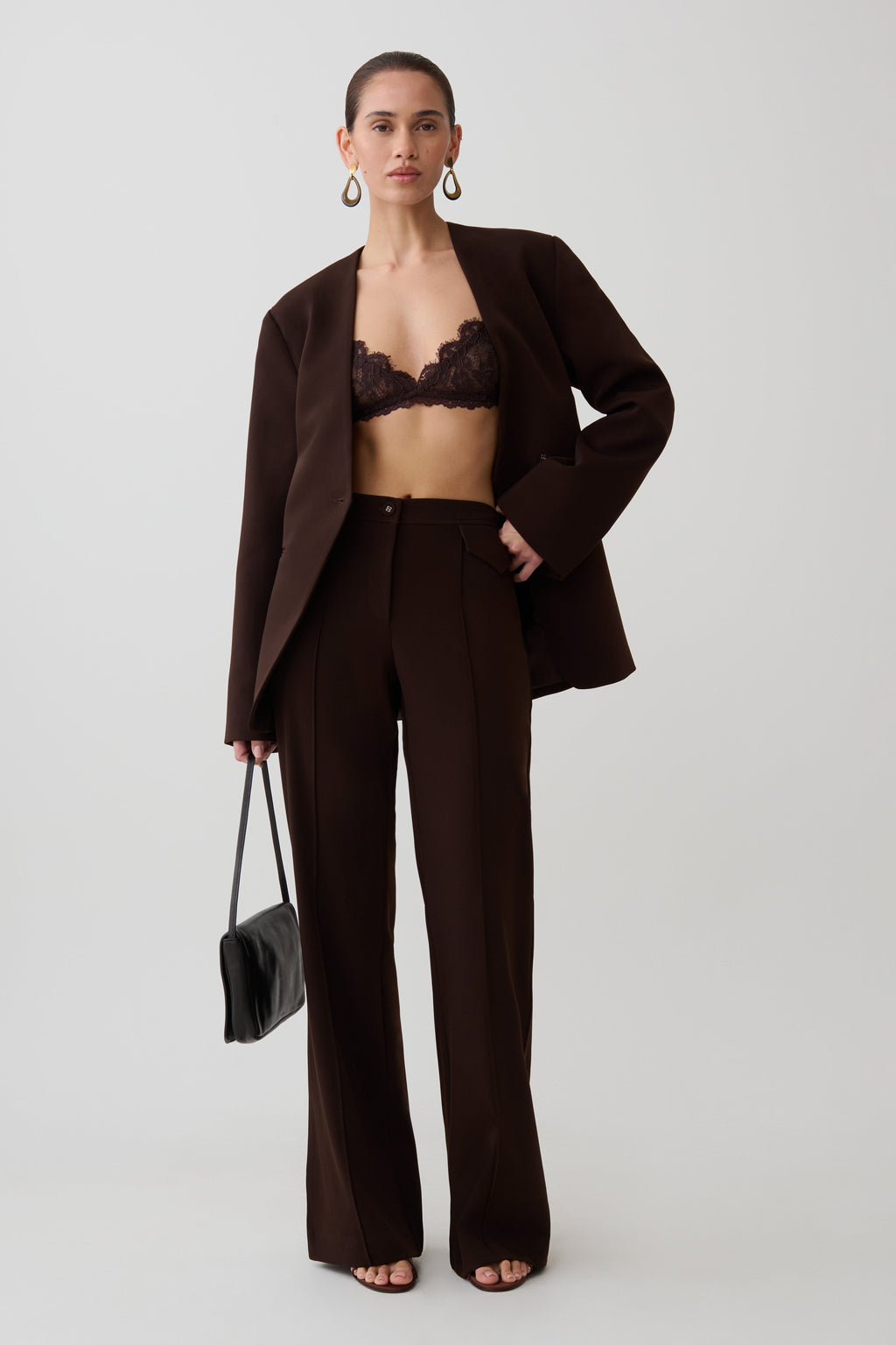 Fit And Flare Suiting Pants - Dark Chocolate