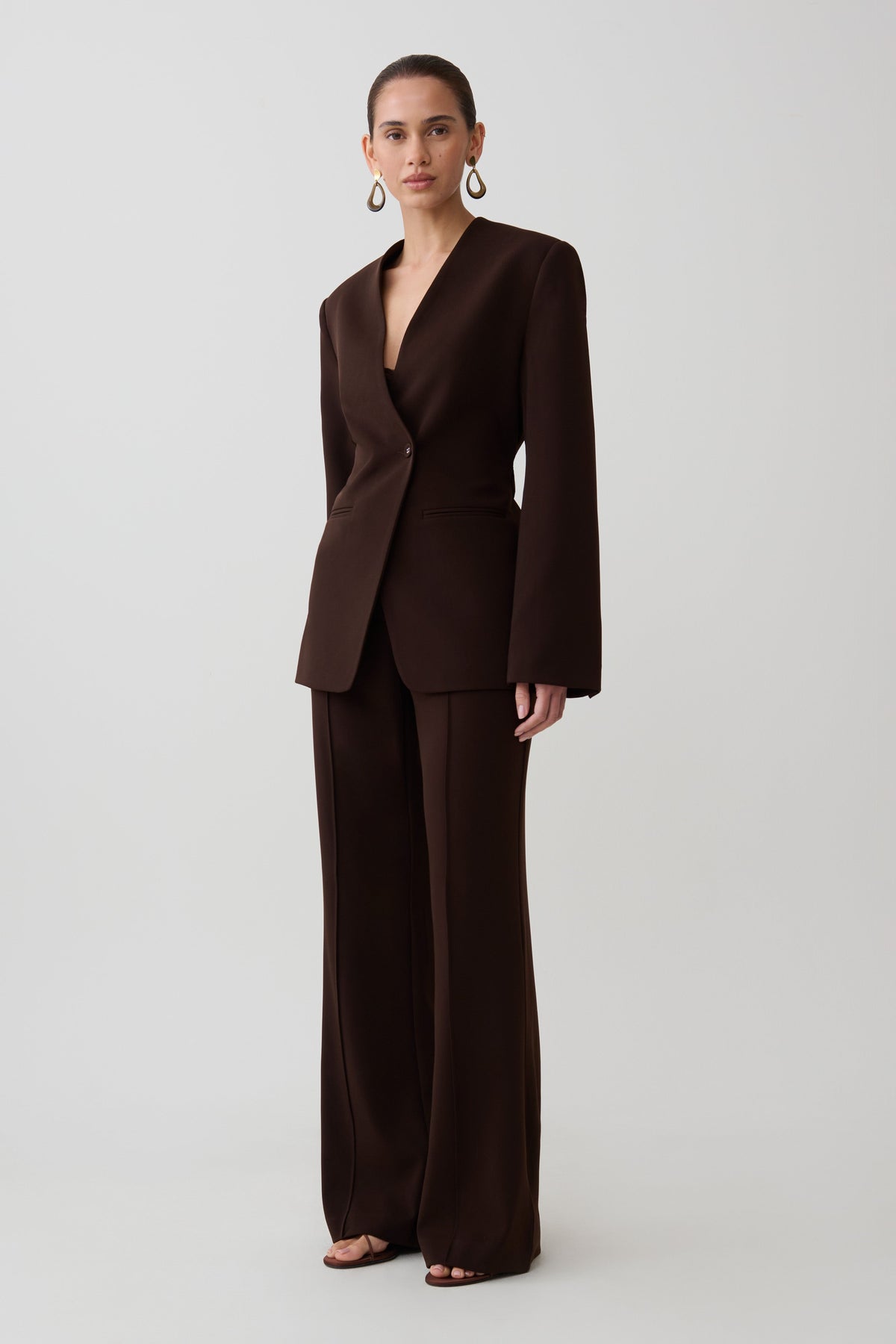Drop Shoulder Suiting Blazer - Dark Chocolate