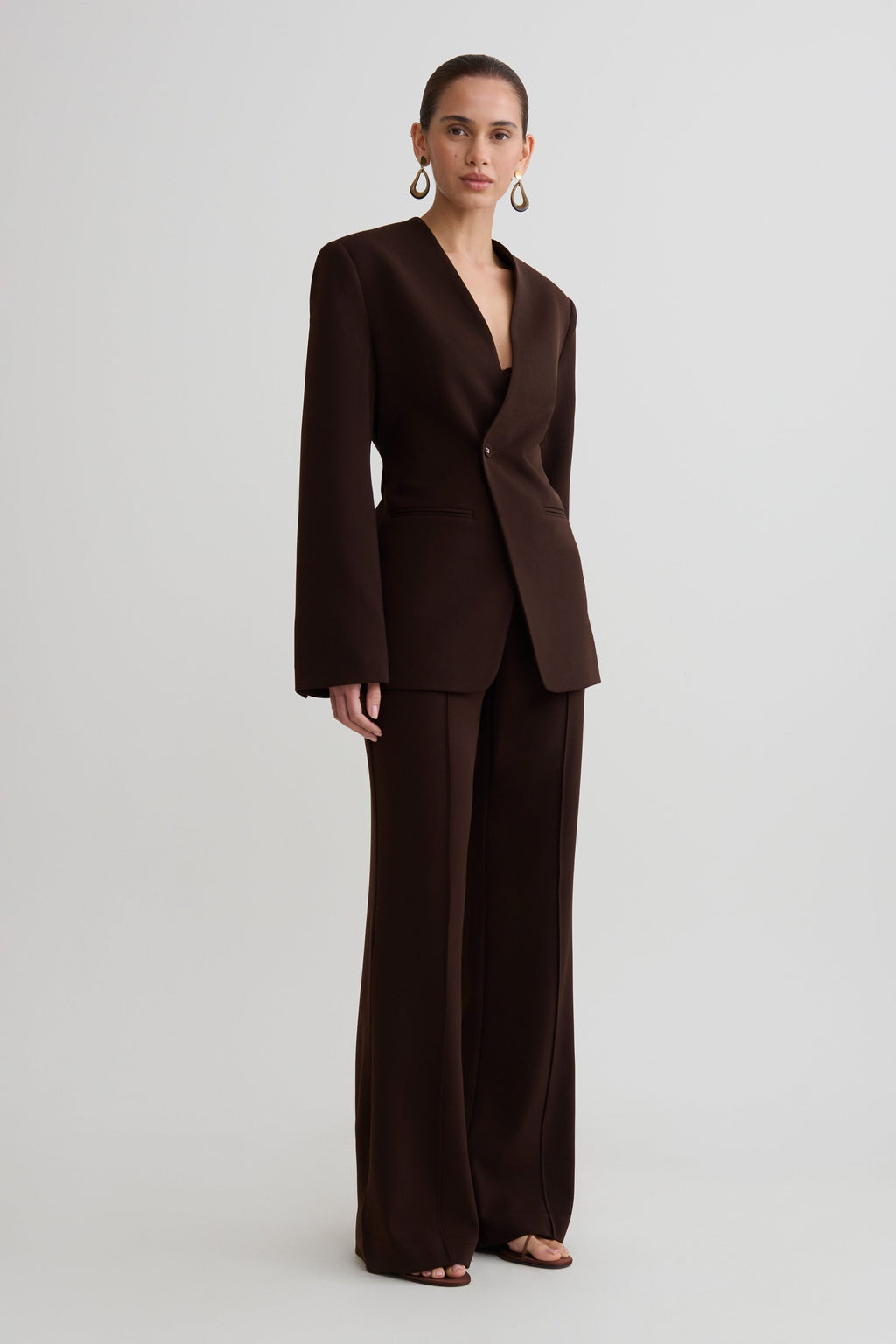 Fit And Flare Suiting Pants - Dark Chocolate