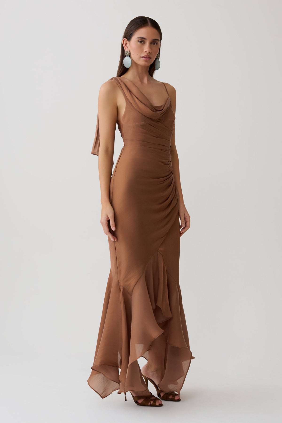 Draped Maxi Dress - Cognac