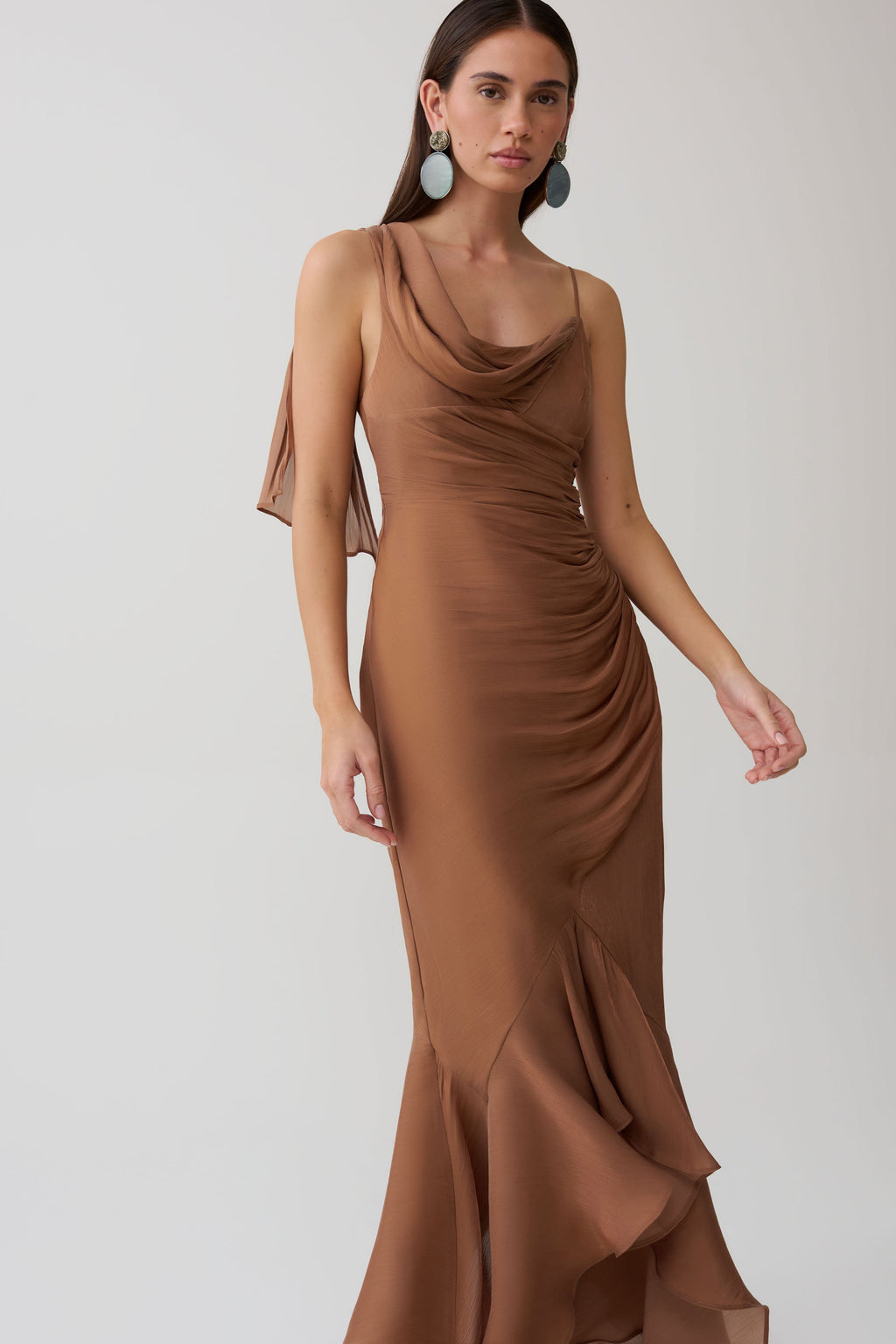 Draped Maxi Dress - Cognac