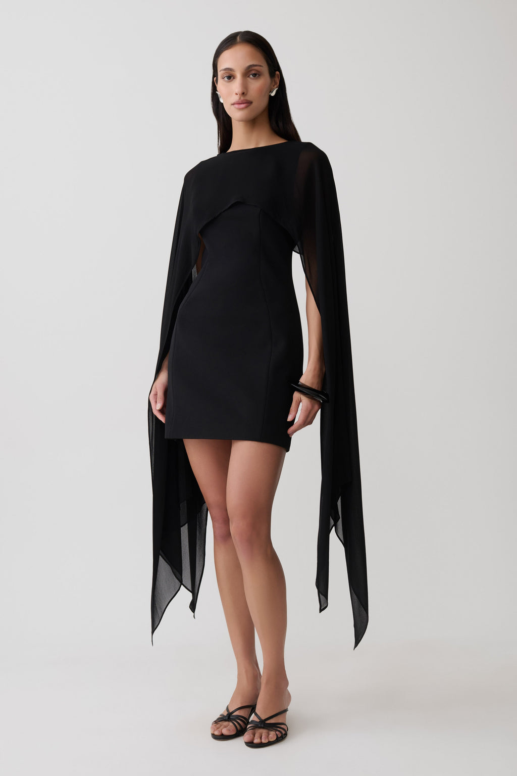 Chiffon Overlay Mini Dress - Black