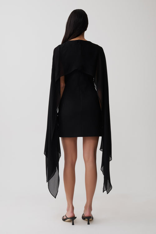 Chiffon Overlay Mini Dress - Black