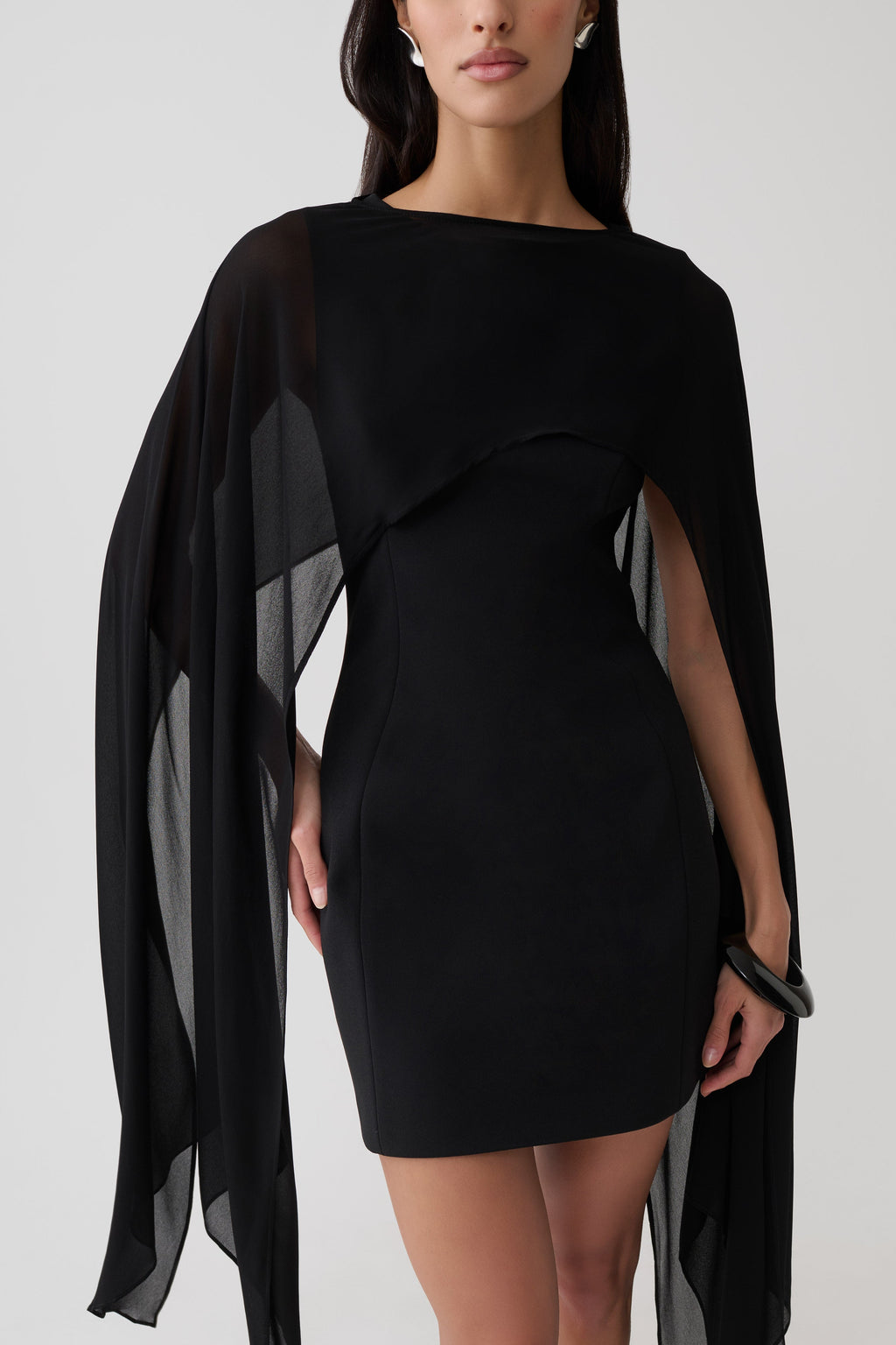 Chiffon Overlay Mini Dress - Black