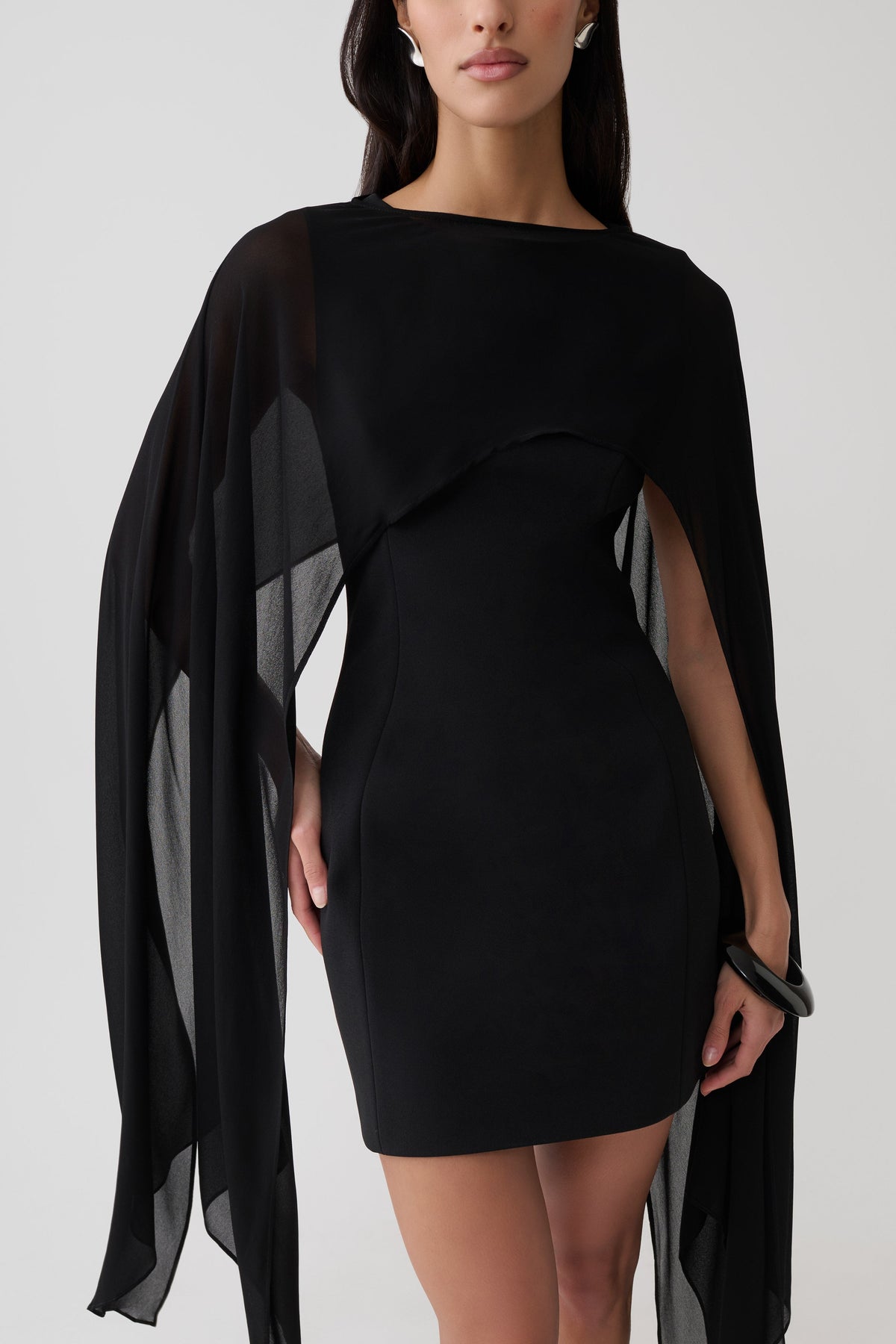 Chiffon Overlay Mini Dress - Black
