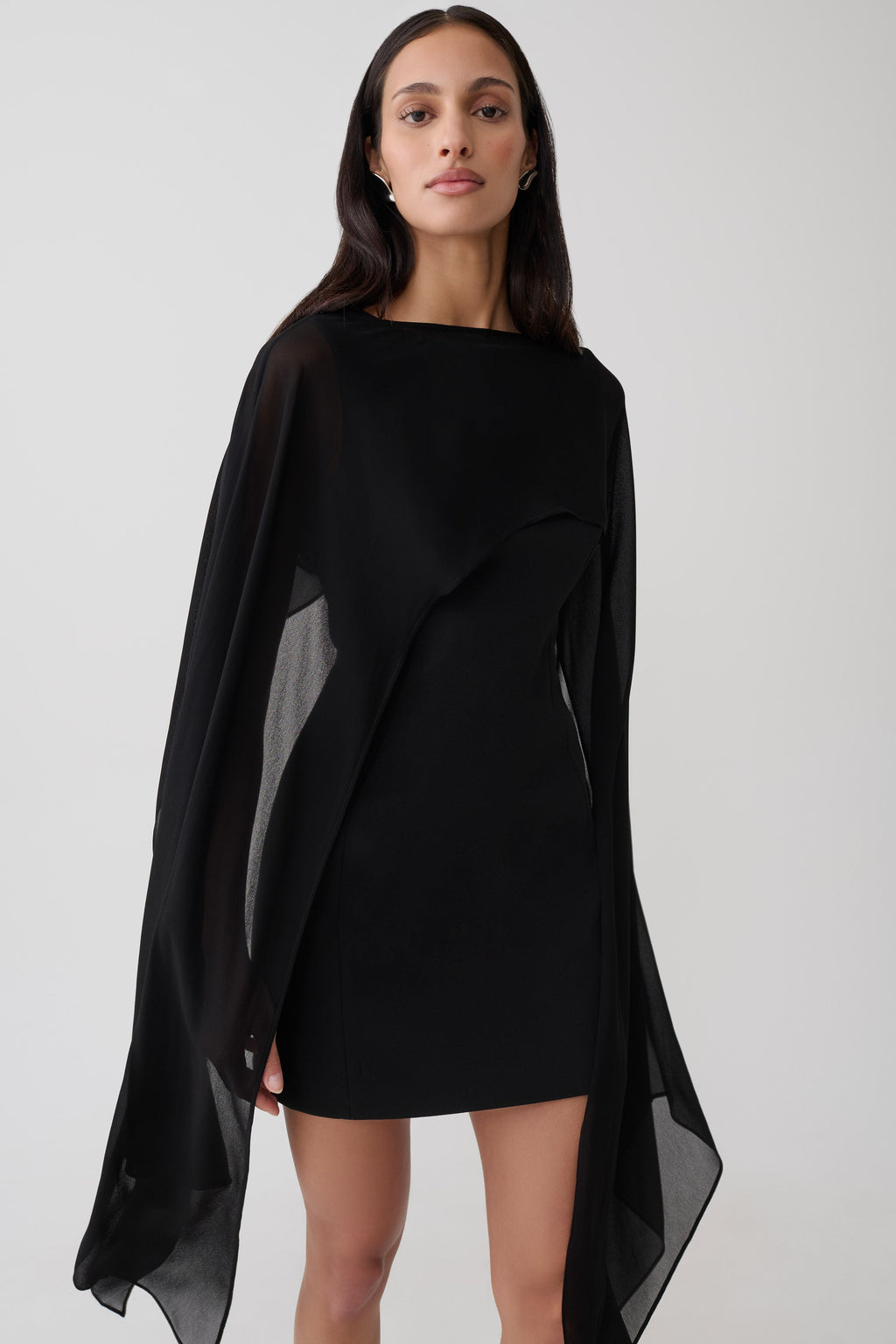 Chiffon Overlay Mini Dress - Black