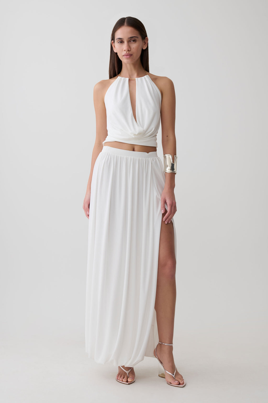 Halter Neck Top With Hardware - White