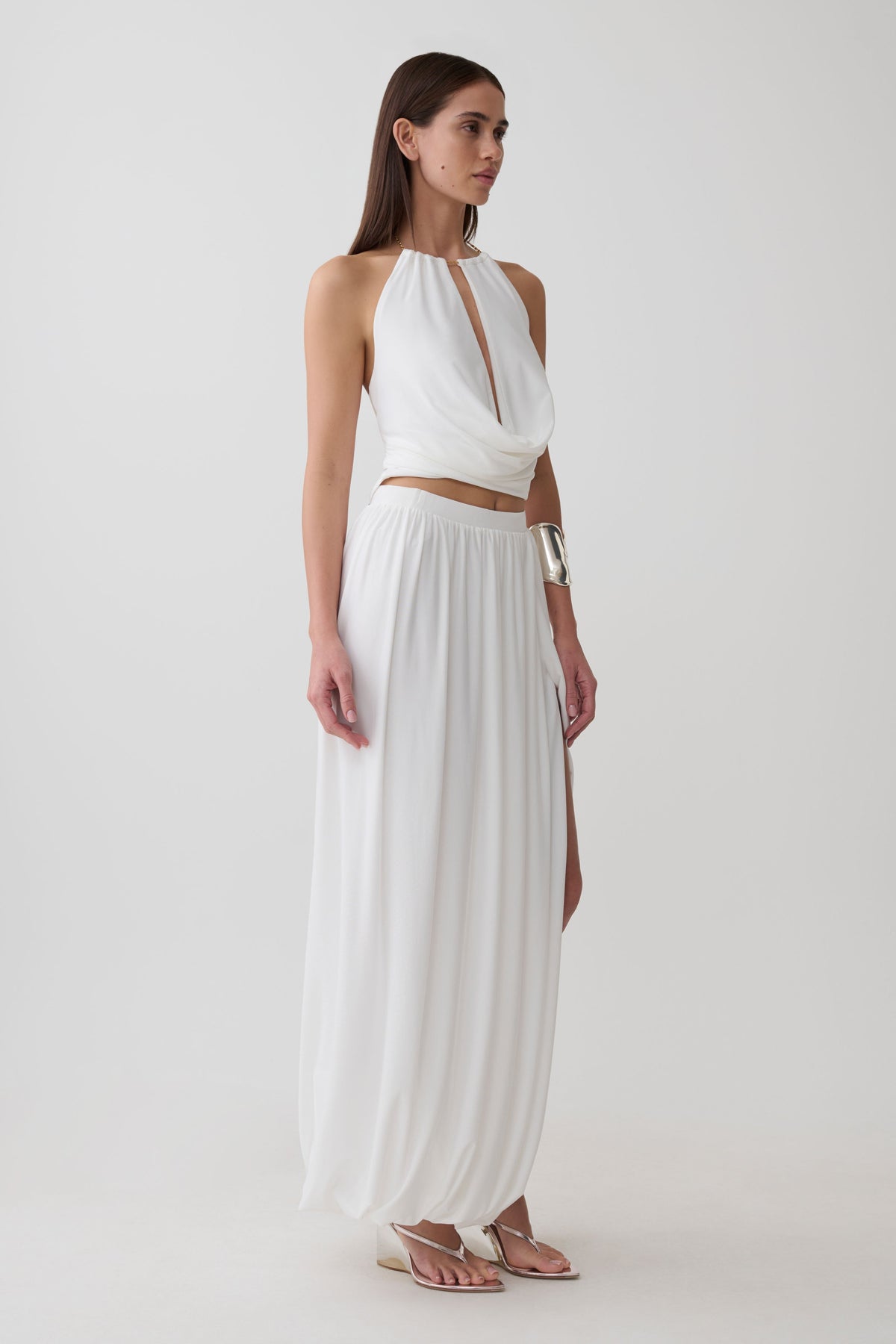 Halter Neck Top With Hardware - White