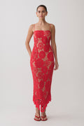 Crochet Halter Midi Dress - Red