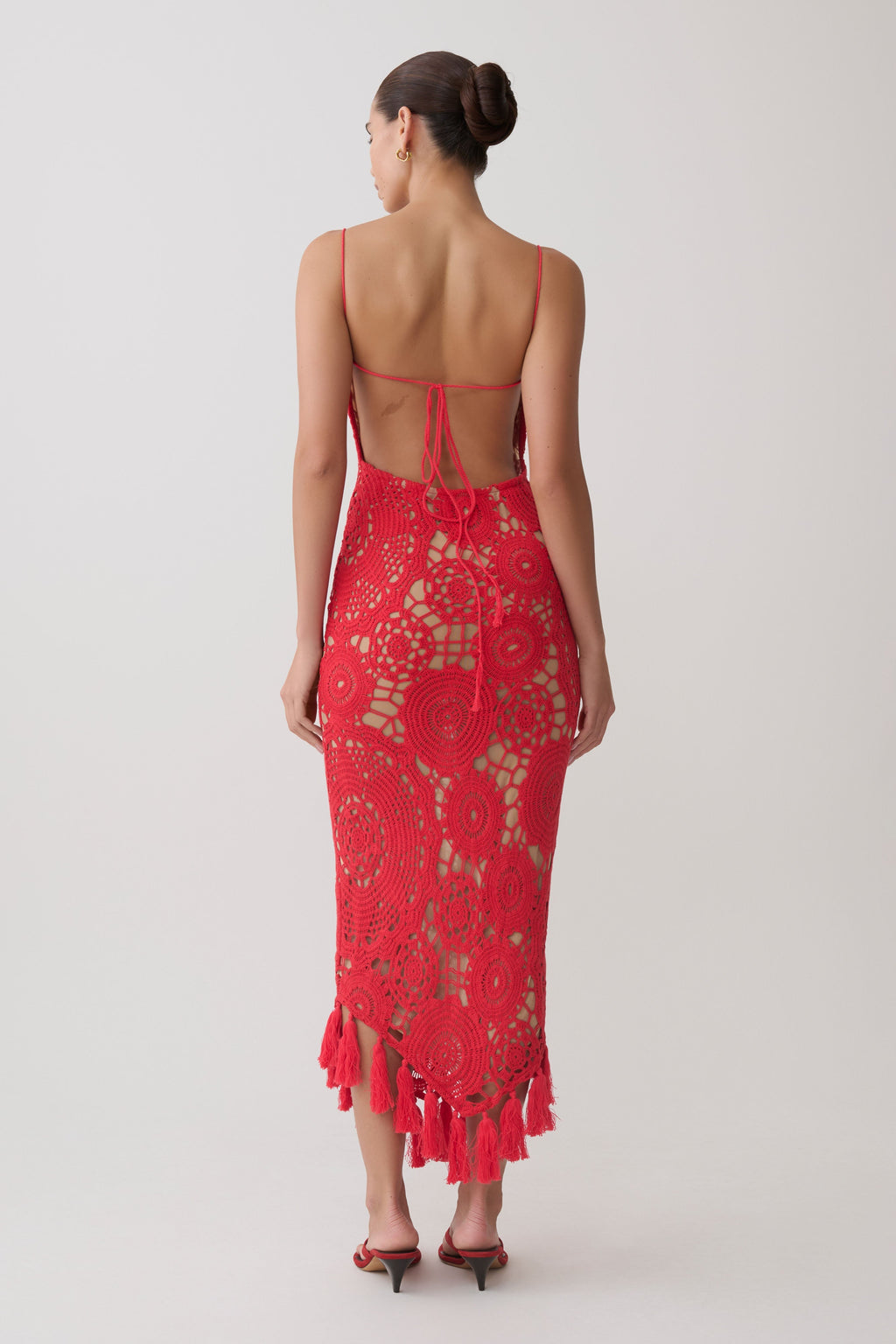 Crochet Halter Midi Dress - Red