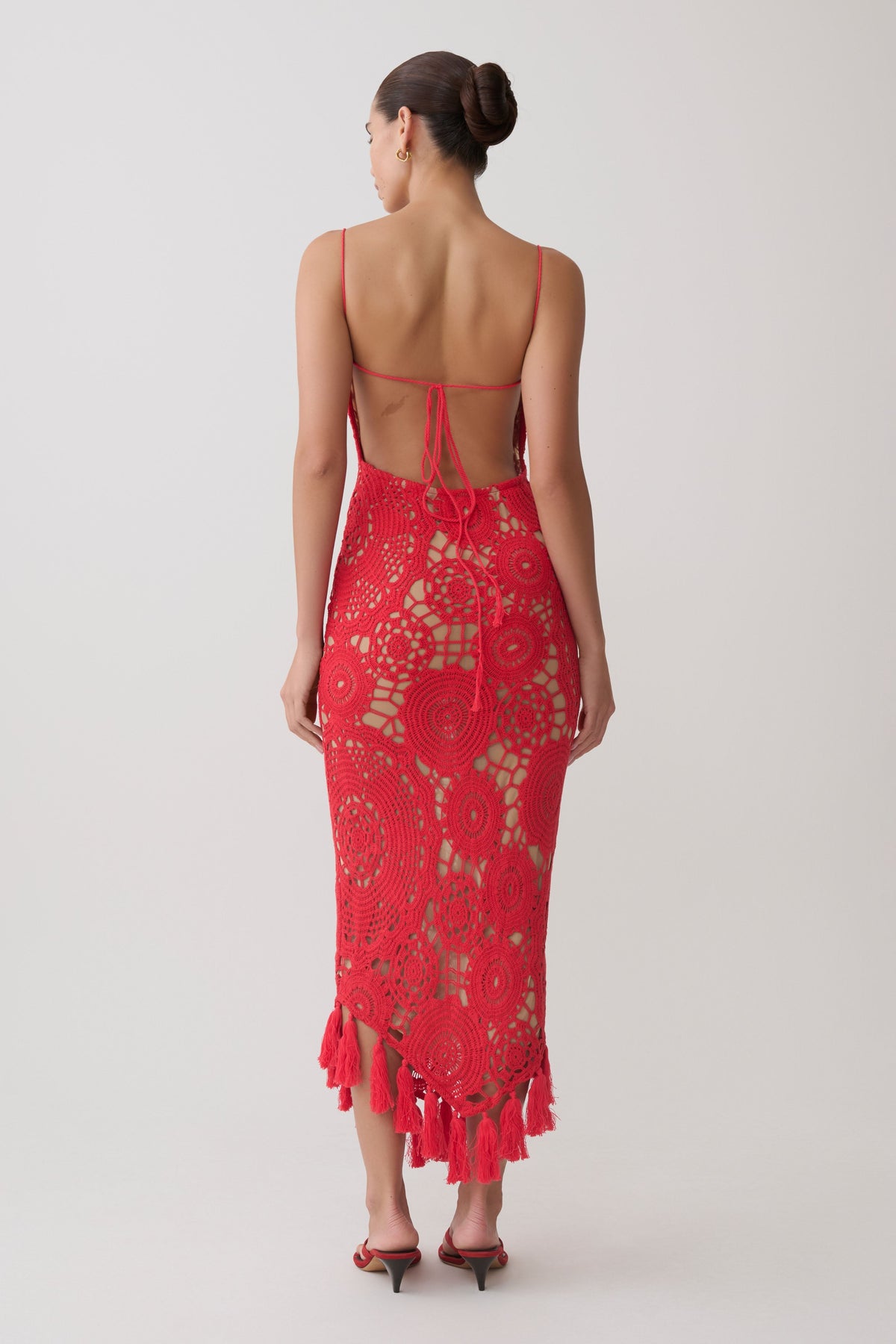Crochet Halter Midi Dress - Red