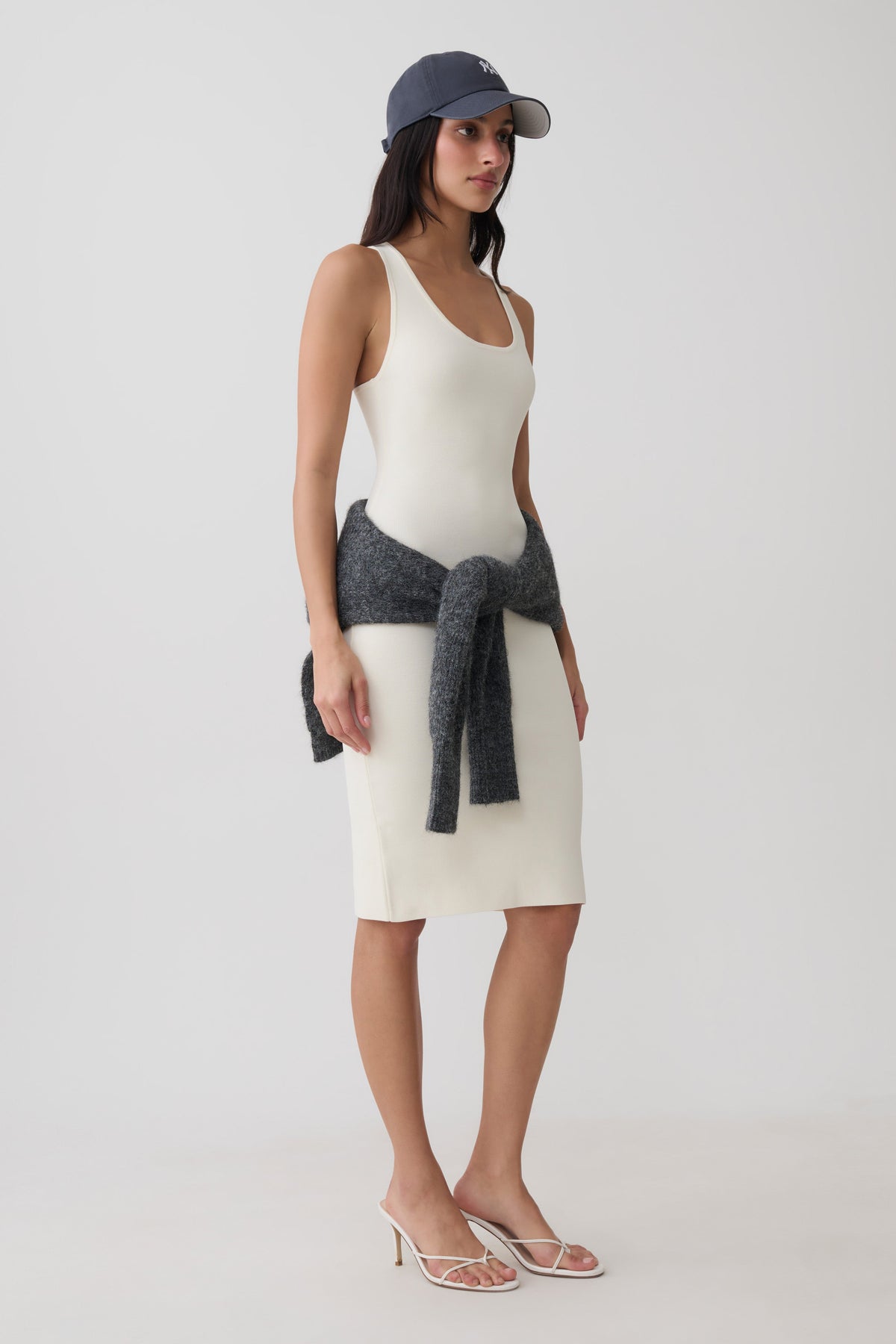 Racer Back Knee Length Knit Dress - Ivory