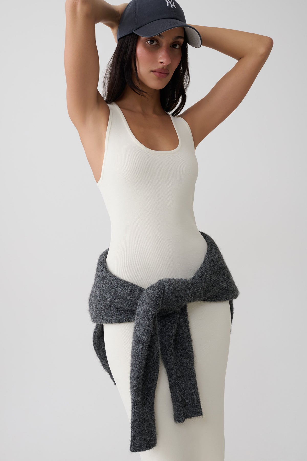 Racer Back Knee Length Knit Dress - Ivory