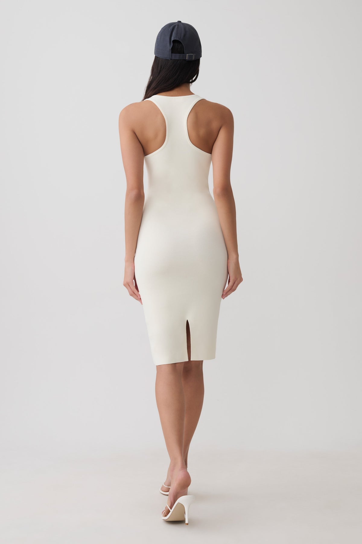 Racer Back Knee Length Knit Dress - Ivory