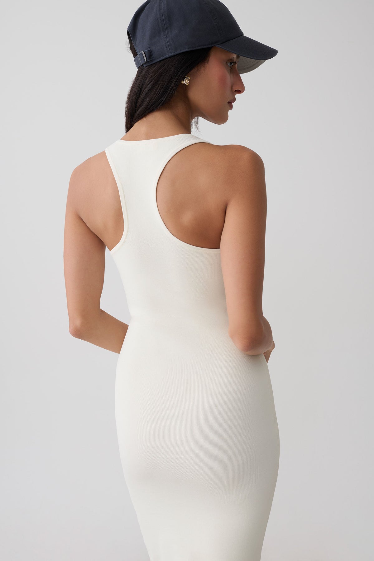 Racer Back Knee Length Knit Dress - Ivory