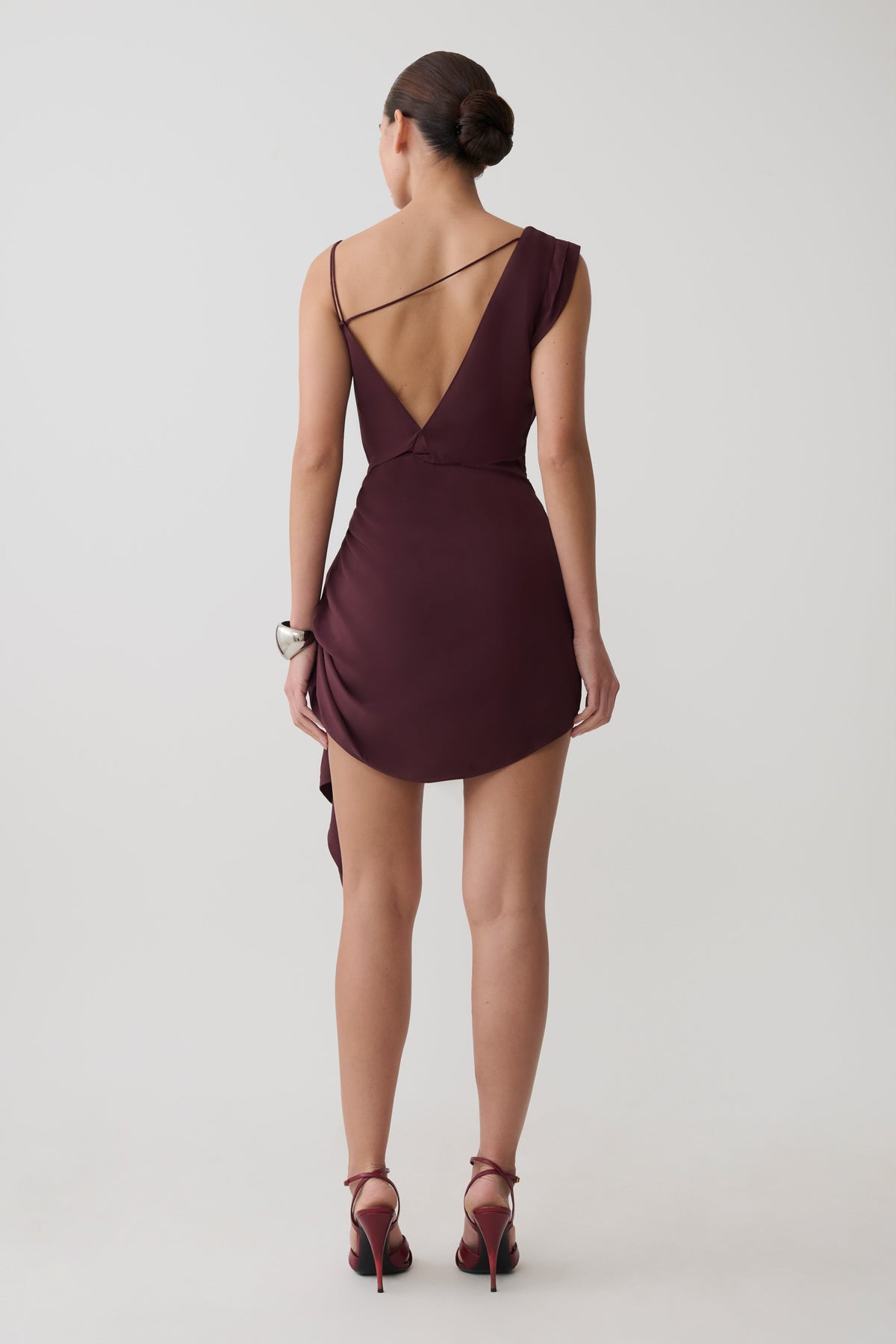 Cowl Drape Satin Mini Dress - Plum