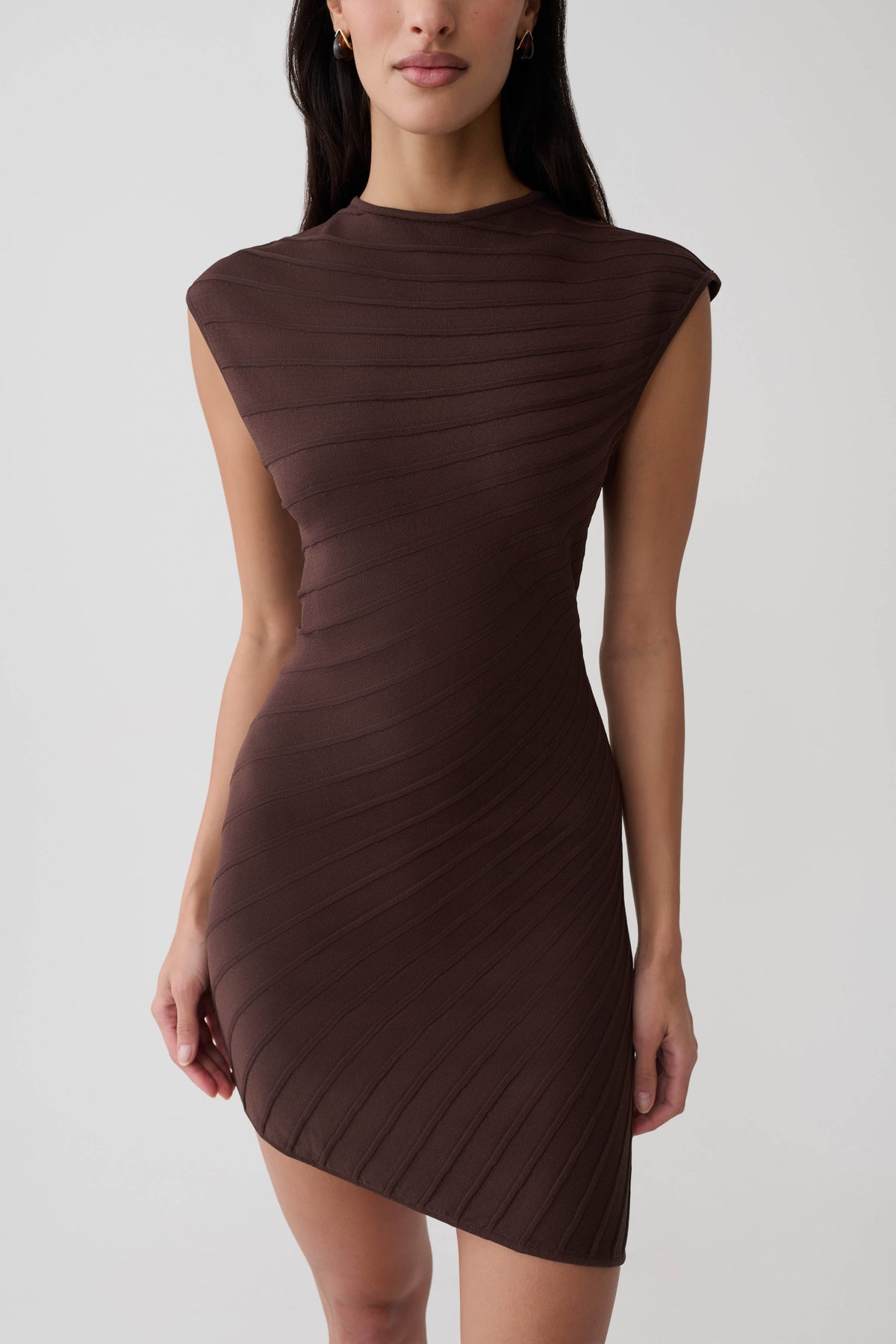 Ribbed Sleeveless Mini Dress - Dark Chocolate