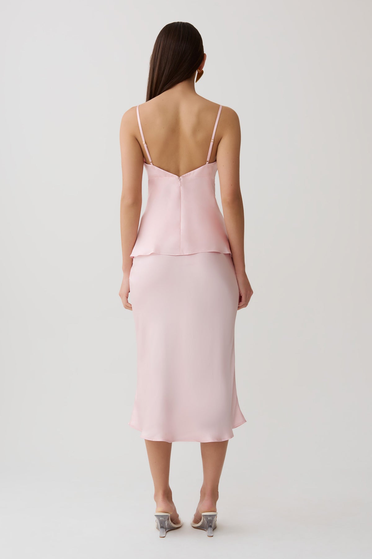 Satin Midi Skirt - Pale Pink