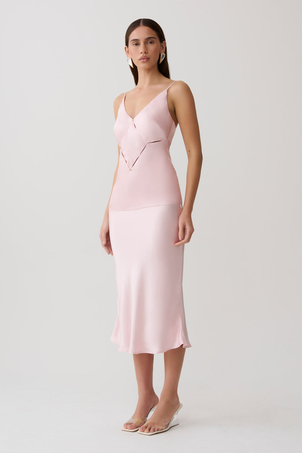Satin Midi Skirt - Pale Pink