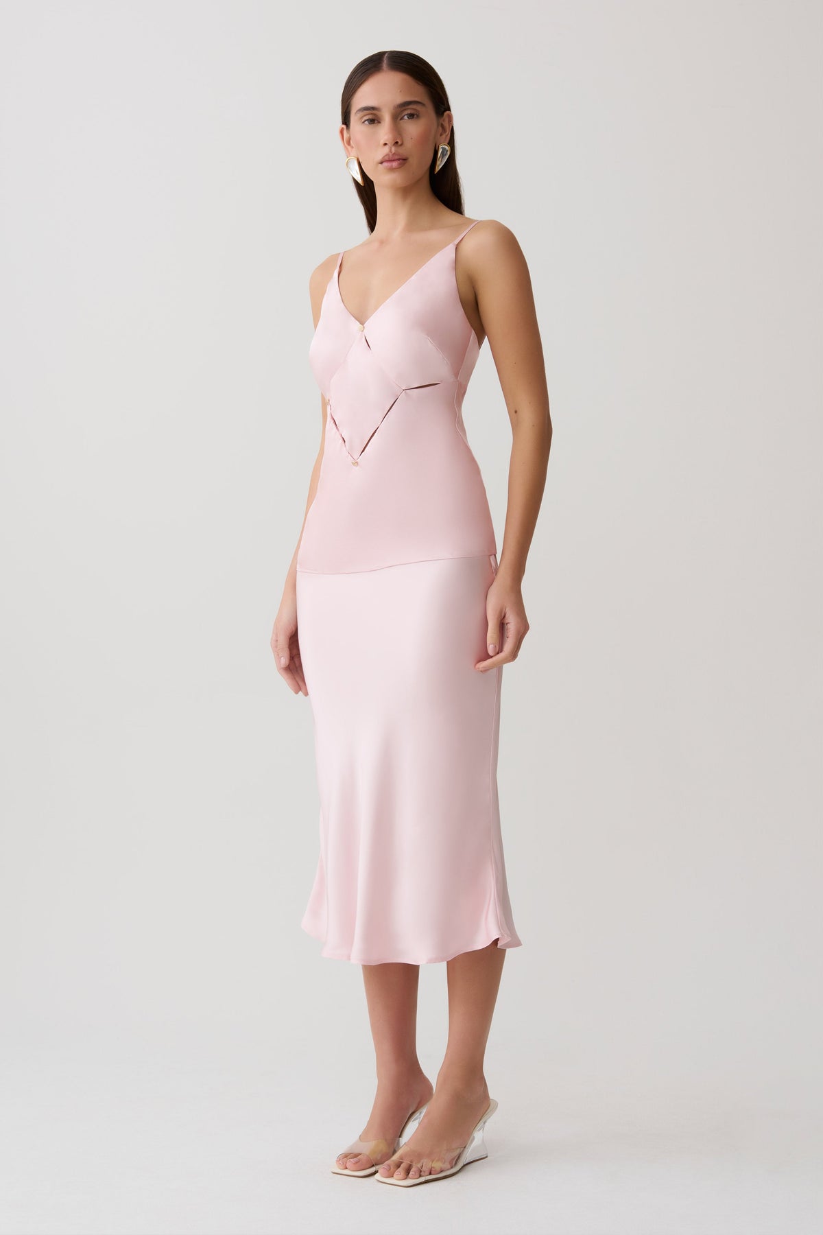 Satin Midi Skirt - Pale Pink