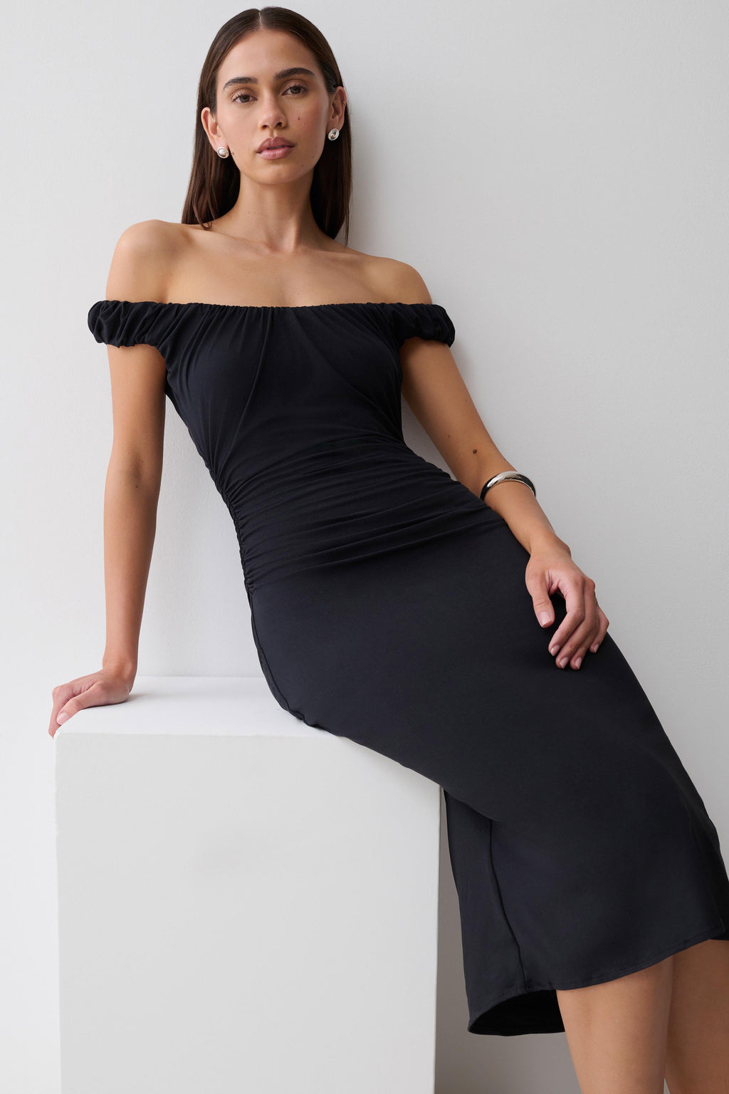 Cupro Knee Length Dress - Black