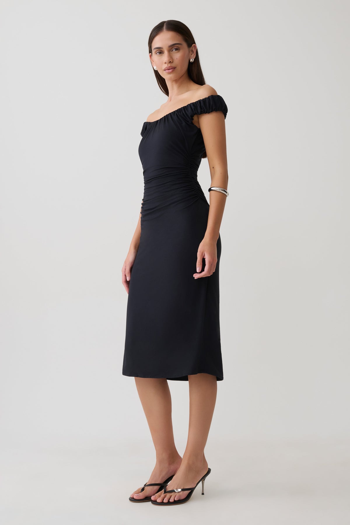 Cupro Knee Length Dress - Black