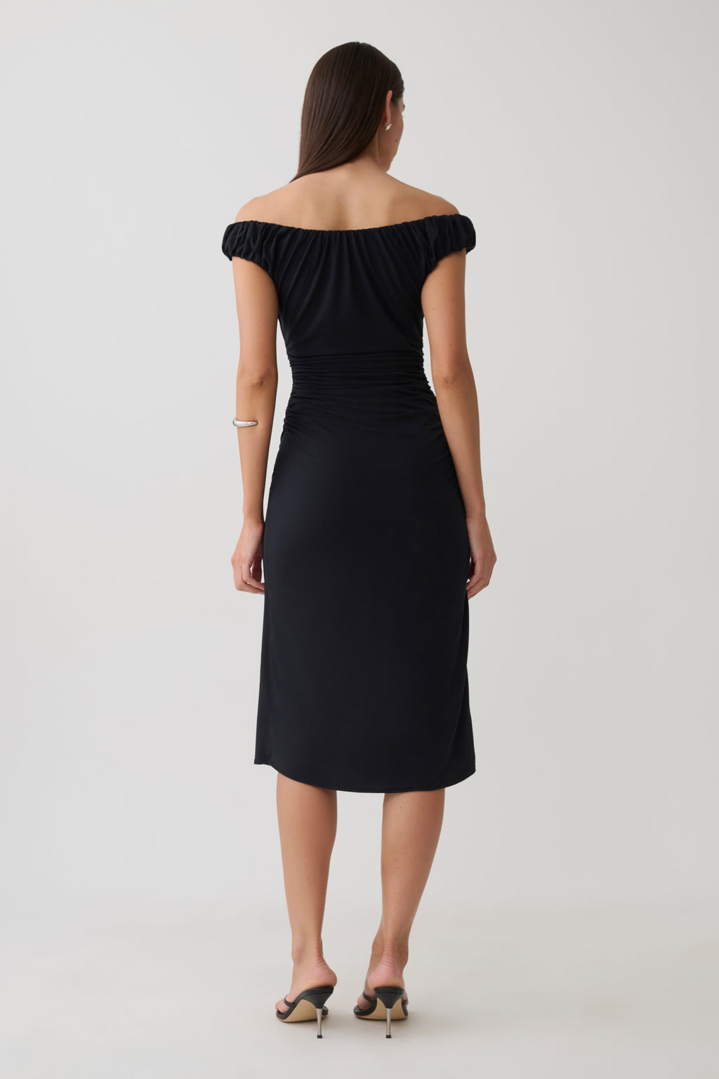Cupro Knee Length Dress - Black