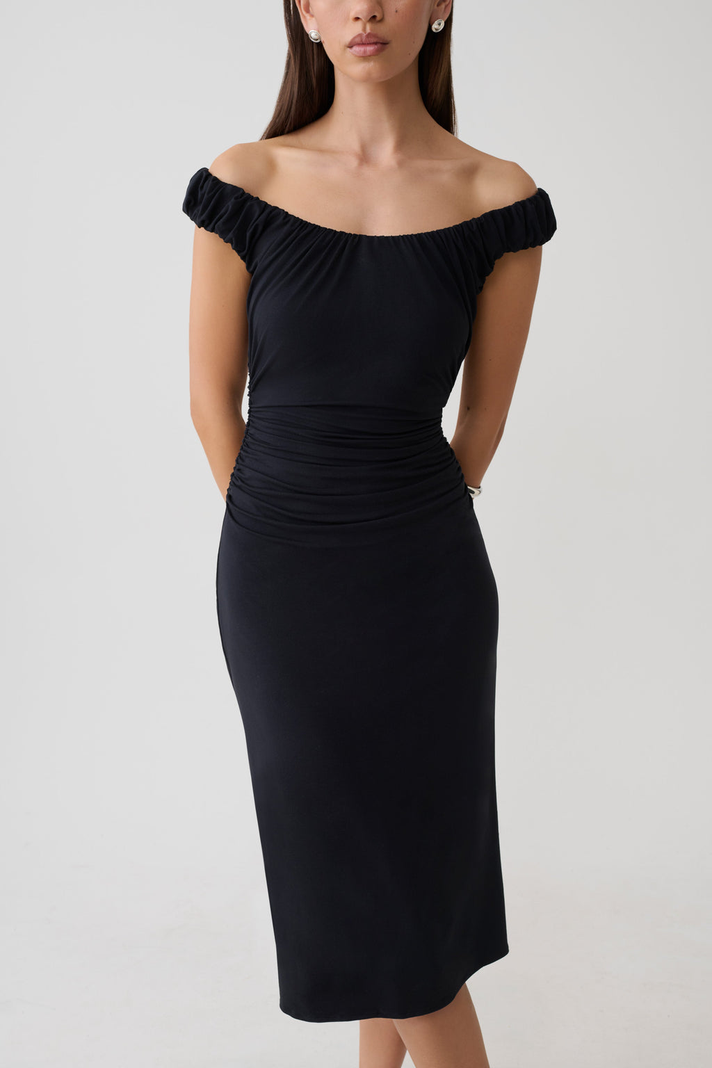 Cupro Knee Length Dress - Black