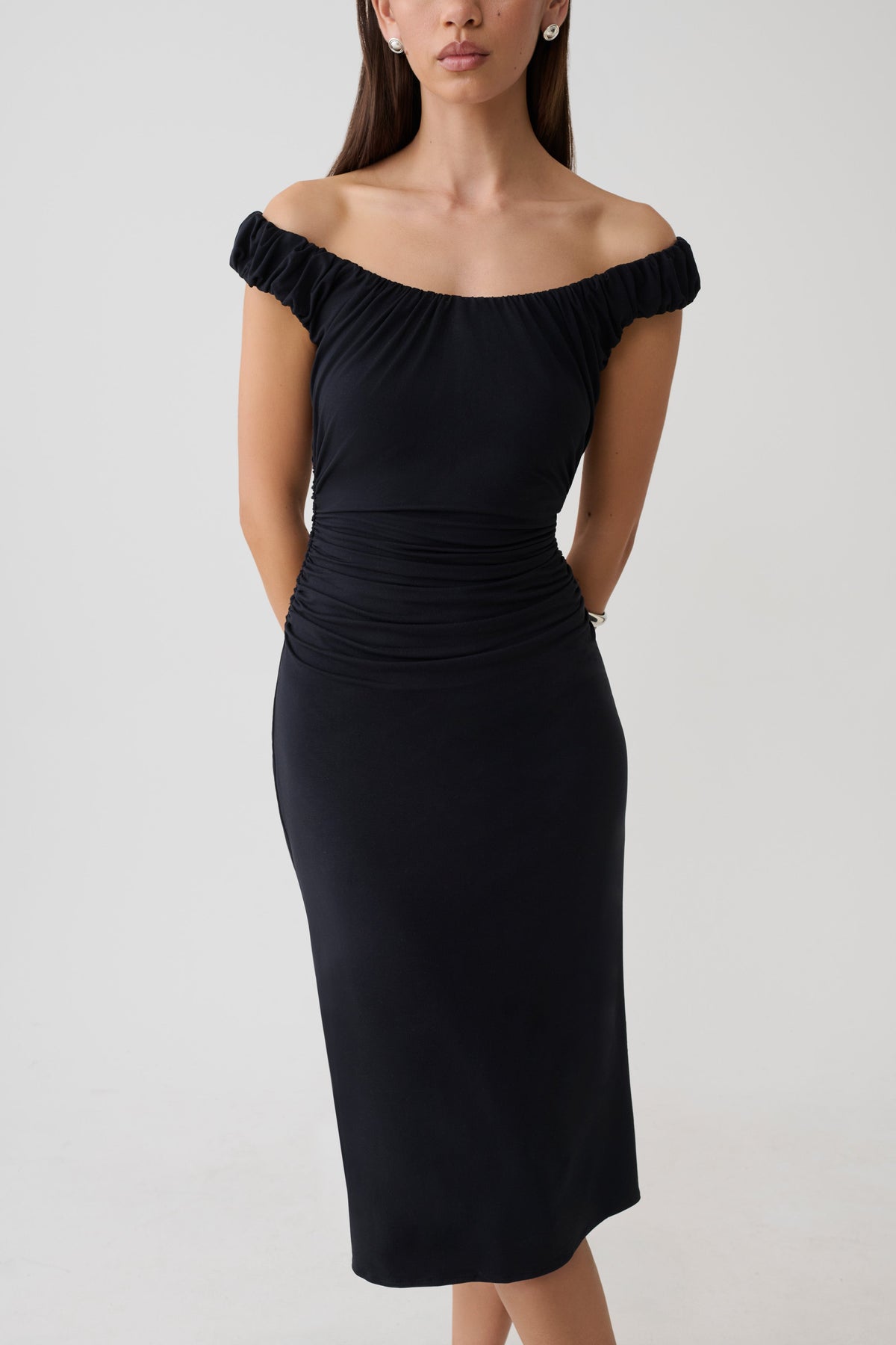 Cupro Knee Length Dress - Black