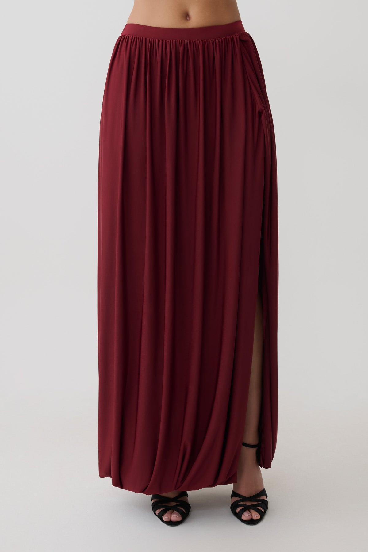 Bubble Hem Midi Skirt - Wine