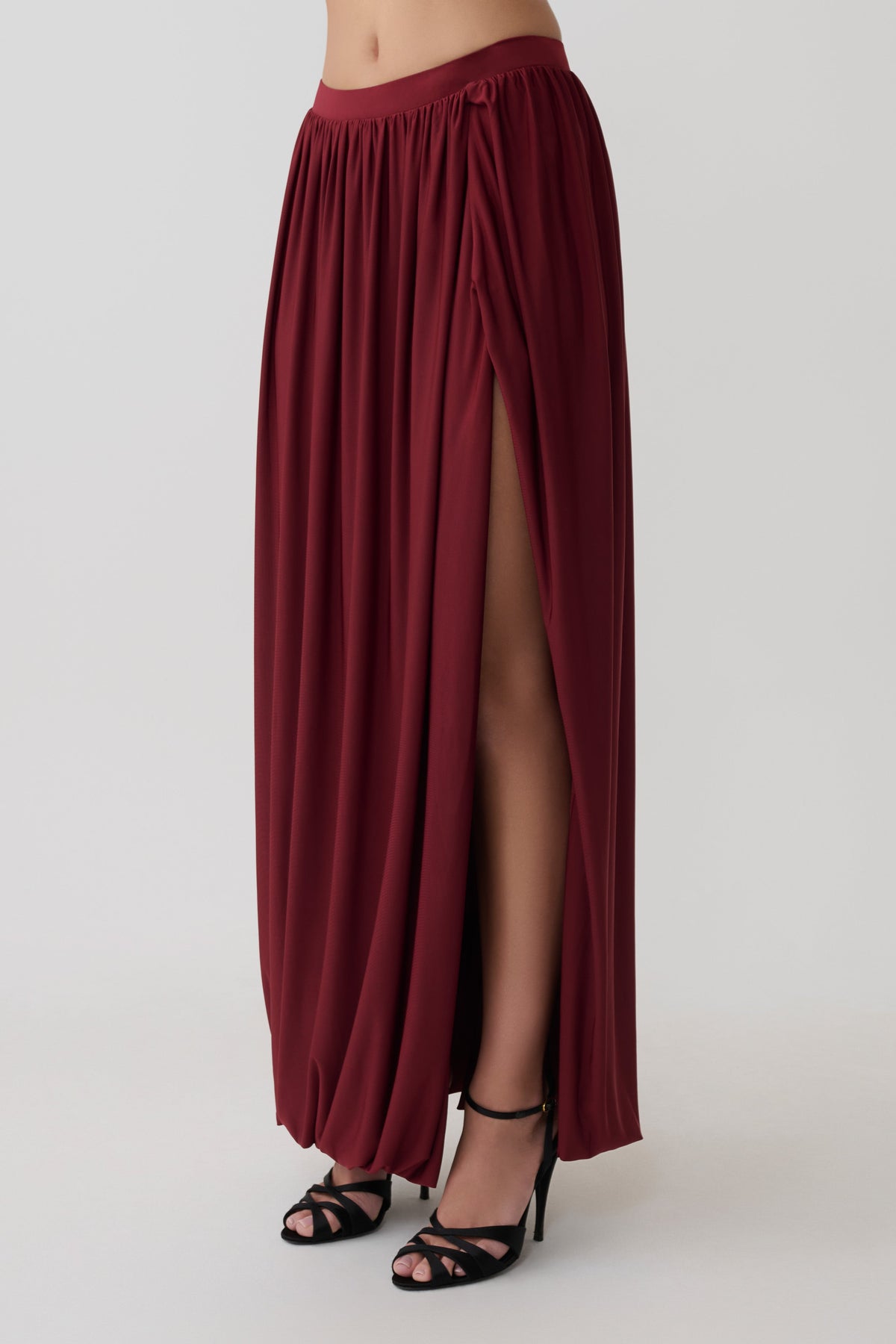 Bubble Hem Midi Skirt - Wine