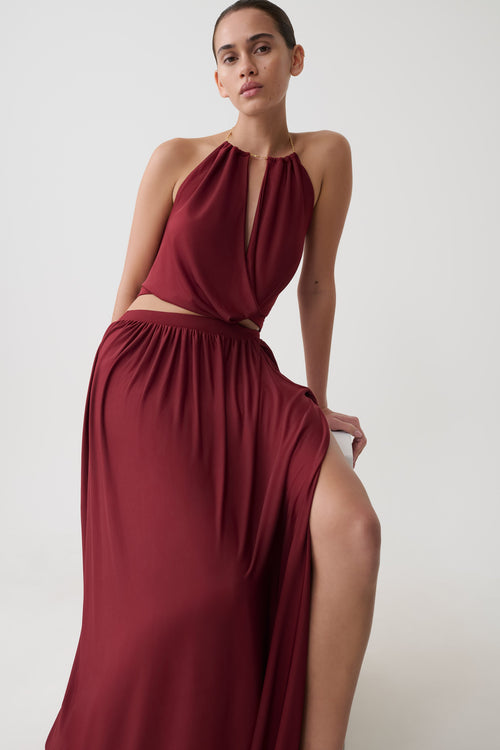 Bubble Hem Midi Skirt - Wine