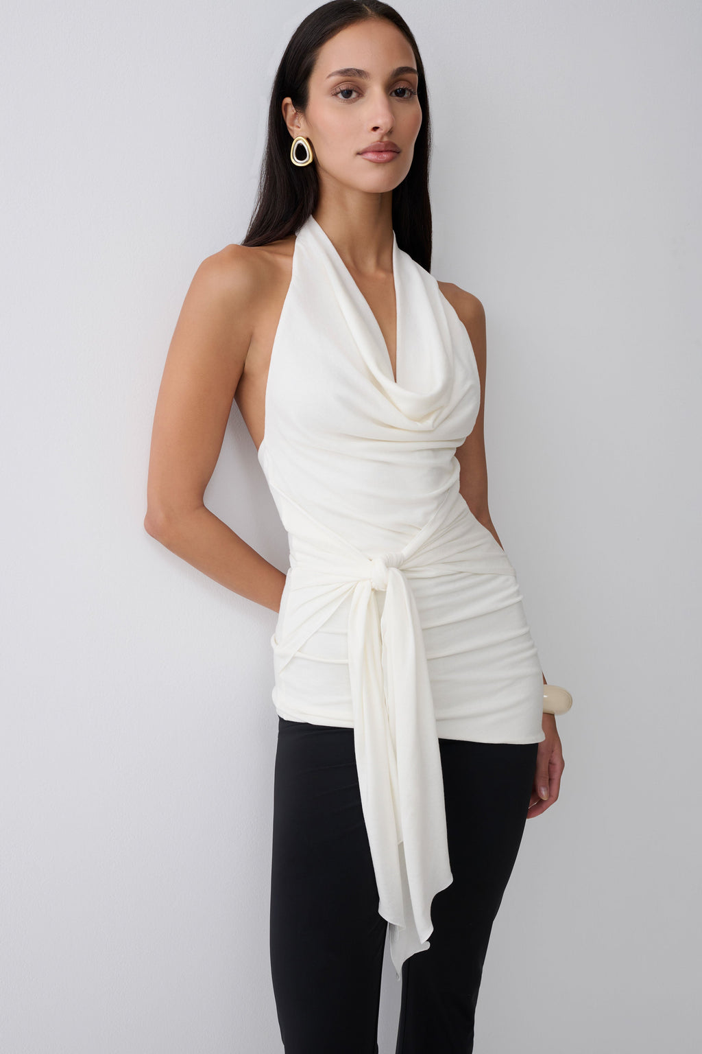 Front Tie Halter Top - White