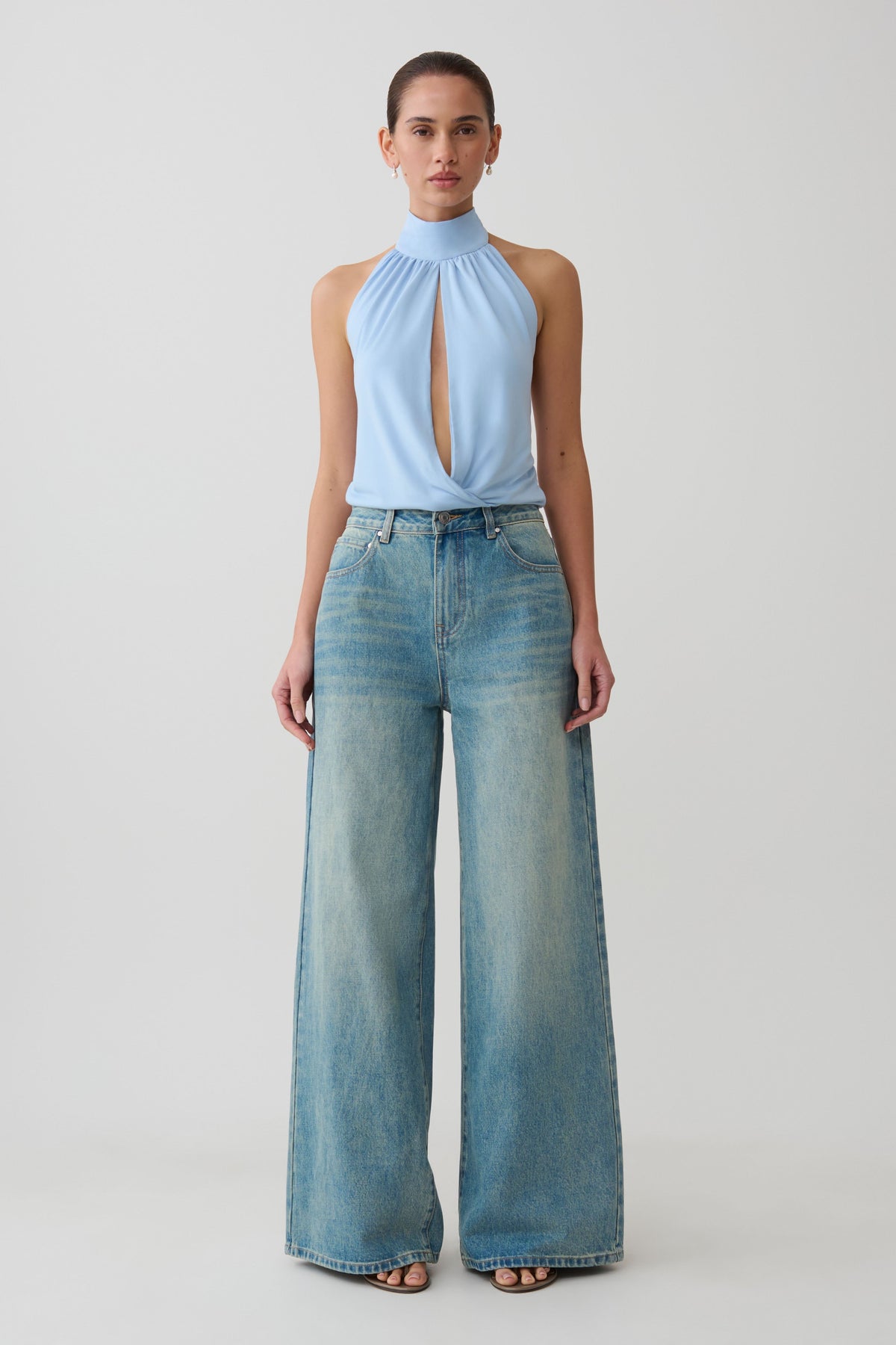 Viscose Sleeveless Halter Top - Blue