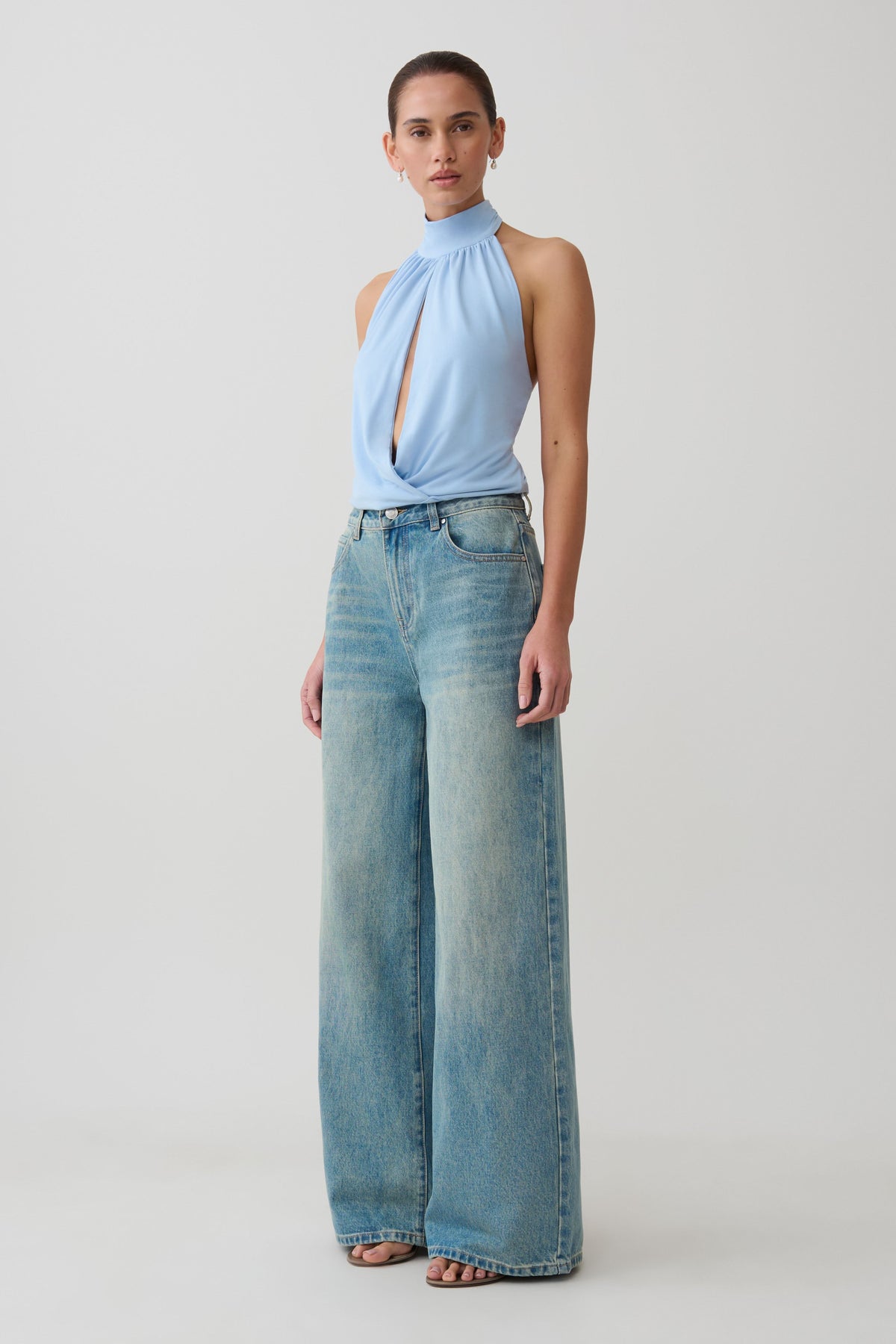 Viscose Sleeveless Halter Top - Blue